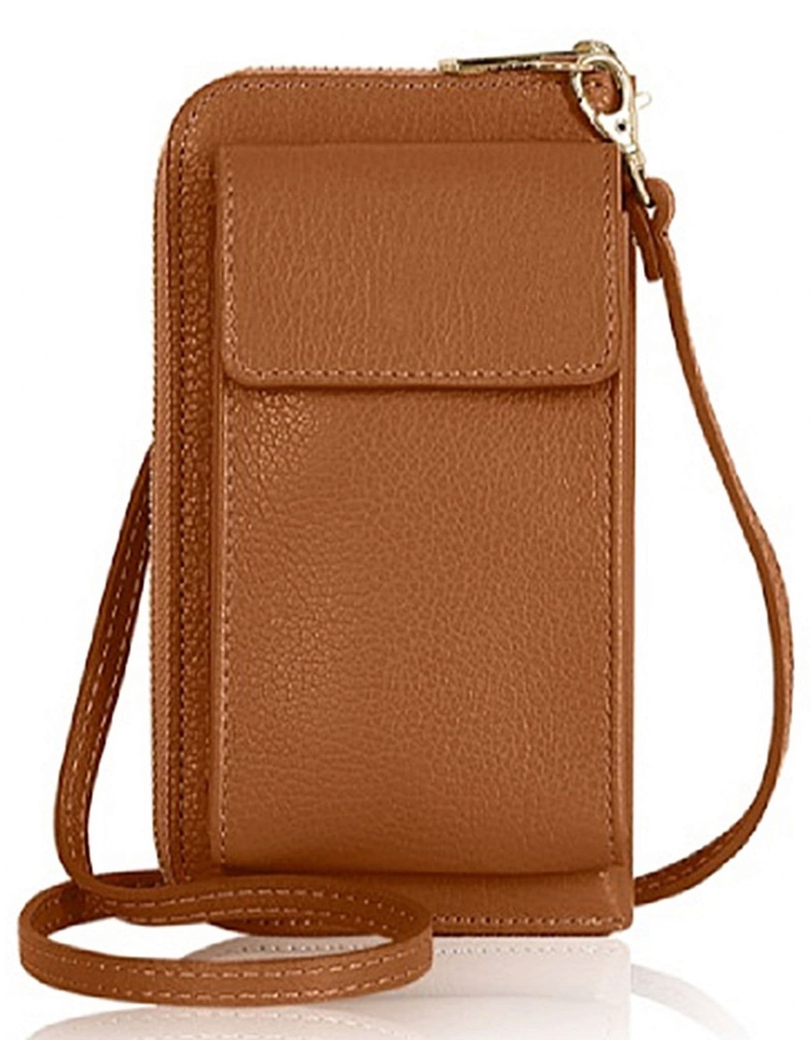 Luxury Italian Leather Mobile Phone Crossbody Shoulder Bag Pouch Wallet Purse Clutch  (Gold Trims)