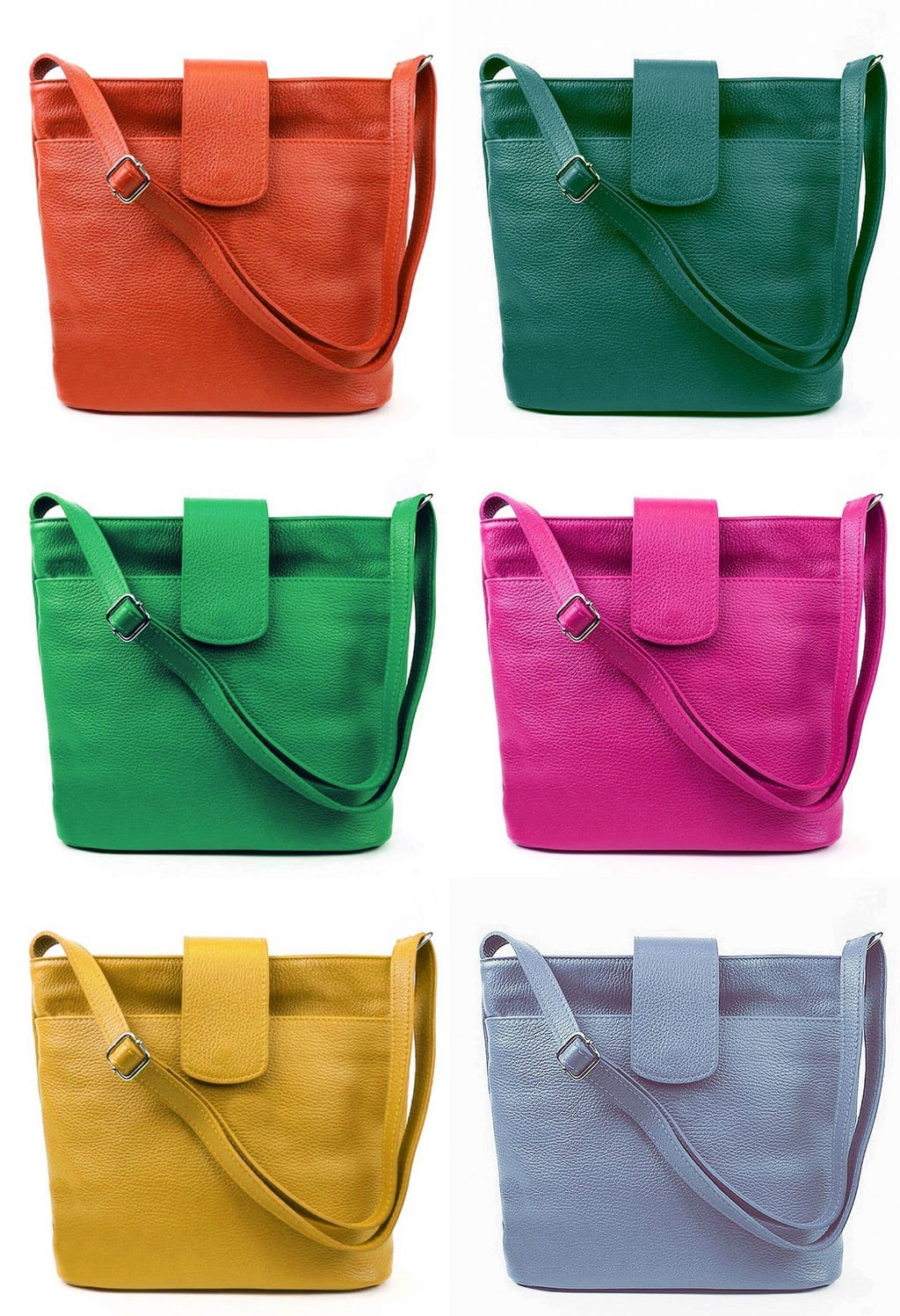 Med-Lg Italian Leather Crossbody Bag Grained Leather Shoulder Bag Adjustable Strap