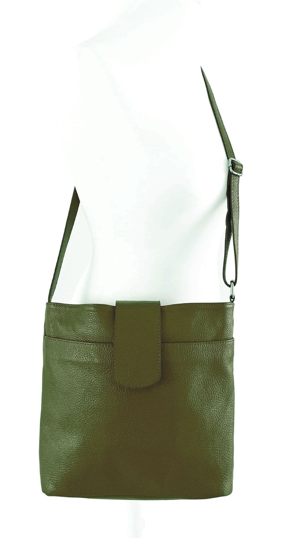 Med-Lg Italian Leather Crossbody Bag Grained Leather Shoulder Bag Adjustable Strap