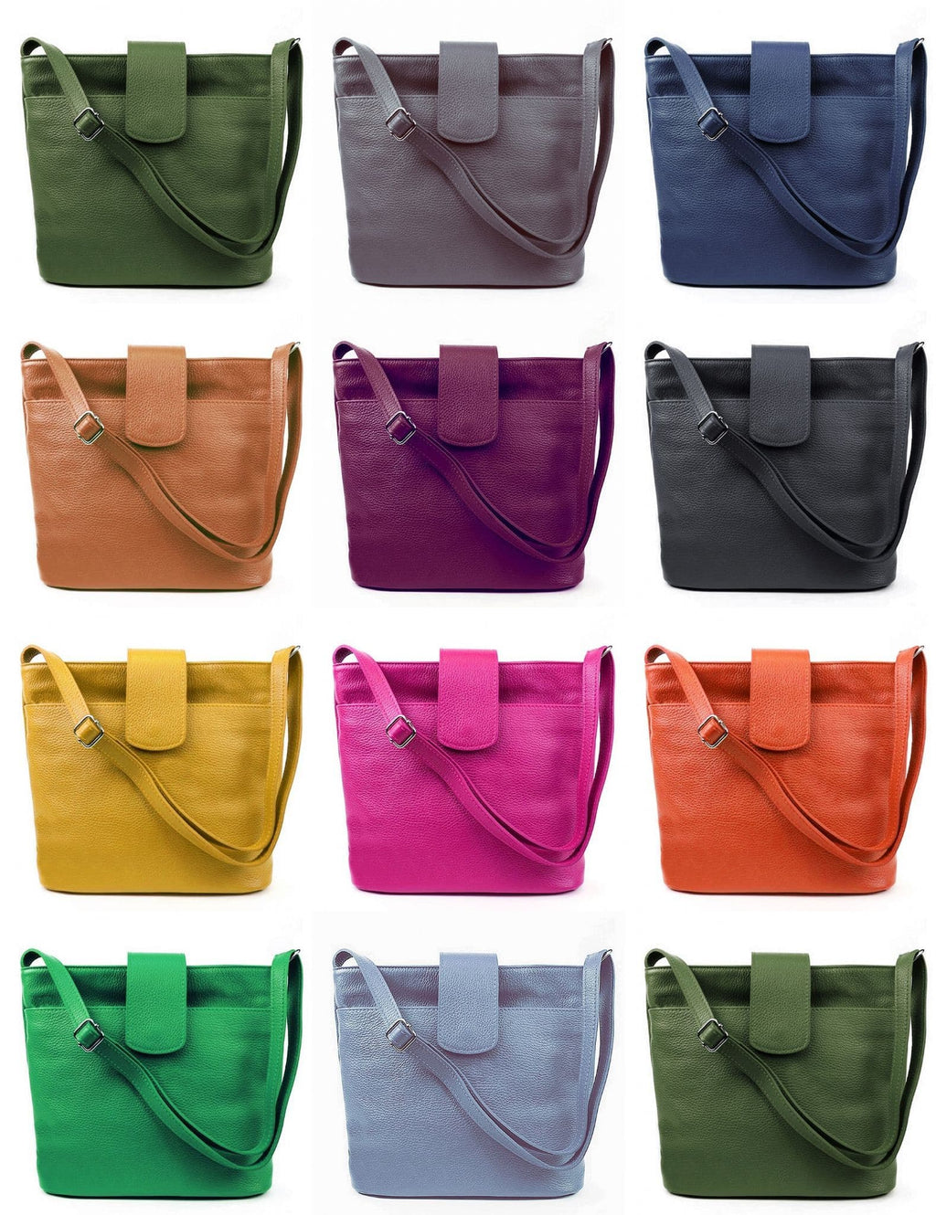 Med-Lg Italian Leather Crossbody Bag Grained Leather Shoulder Bag Adjustable Strap