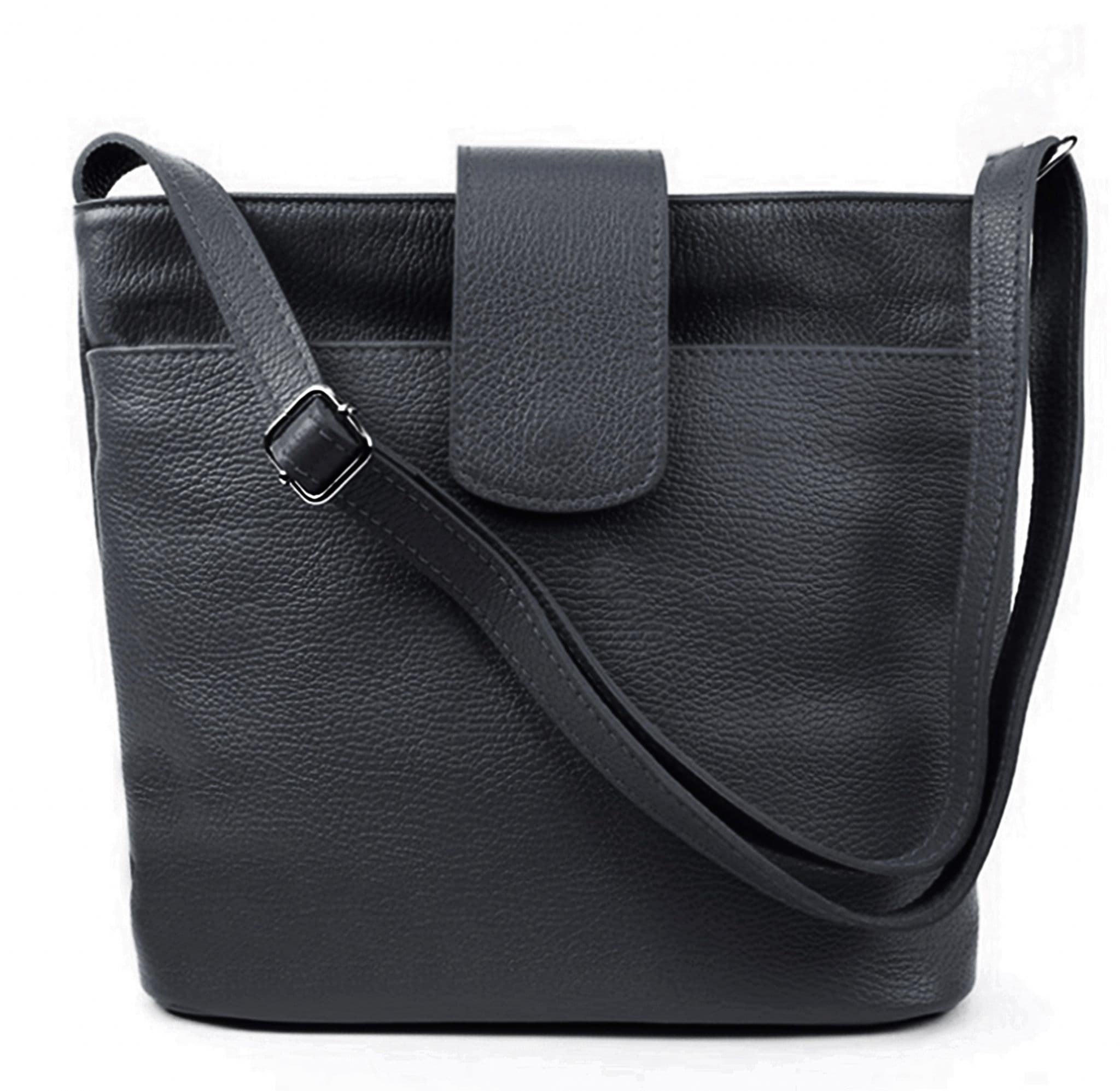 Med-Lg Italian Leather Crossbody Bag Grained Leather Shoulder Bag Adjustable Strap