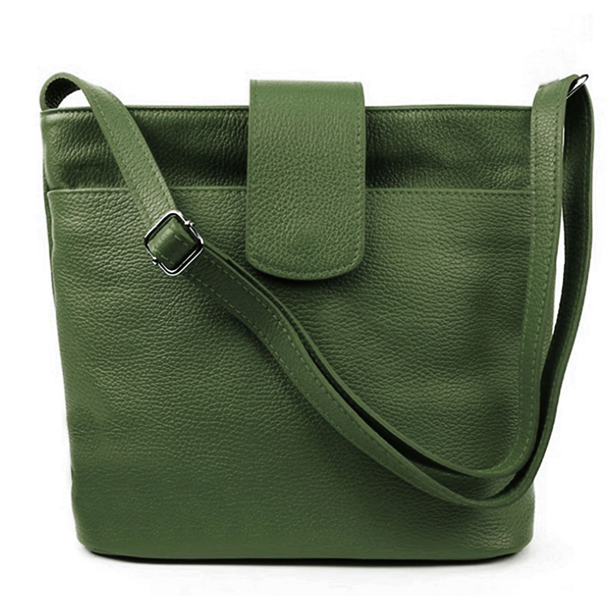 Med-Lg Italian Leather Crossbody Bag Grained Leather Shoulder Bag Adjustable Strap