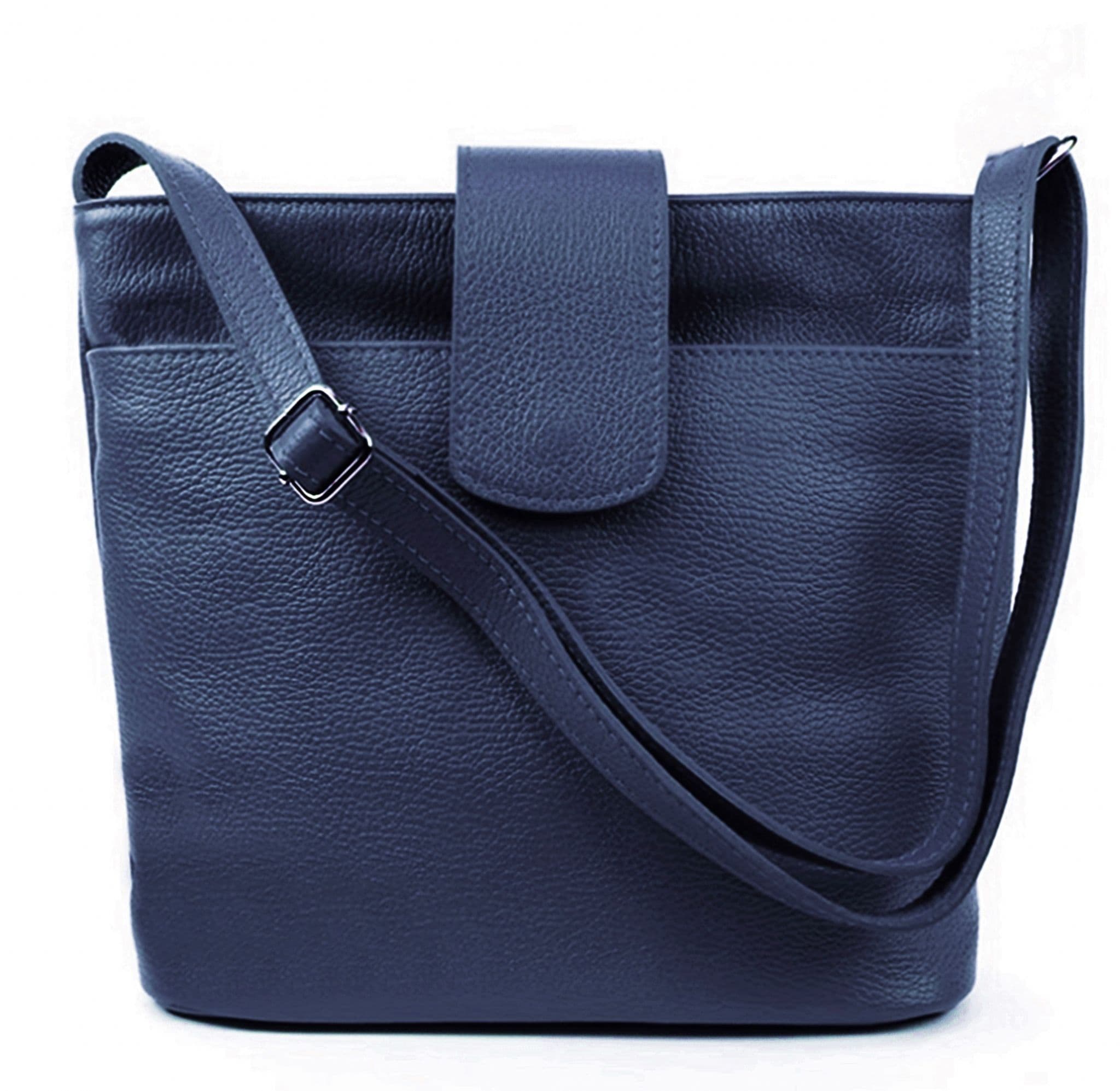 Med-Lg Italian Leather Crossbody Bag Grained Leather Shoulder Bag Adjustable Strap