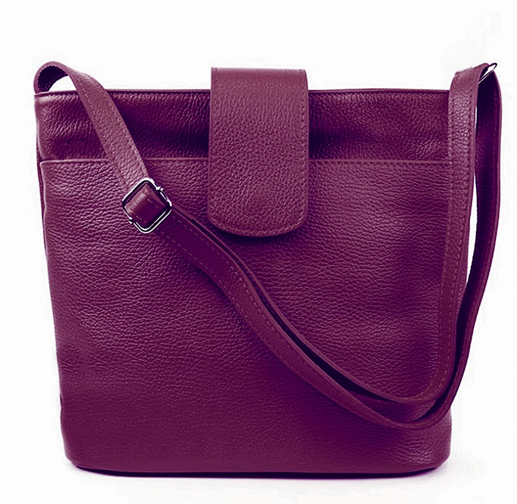 Med-Lg Italian Leather Crossbody Bag Grained Leather Shoulder Bag Adjustable Strap