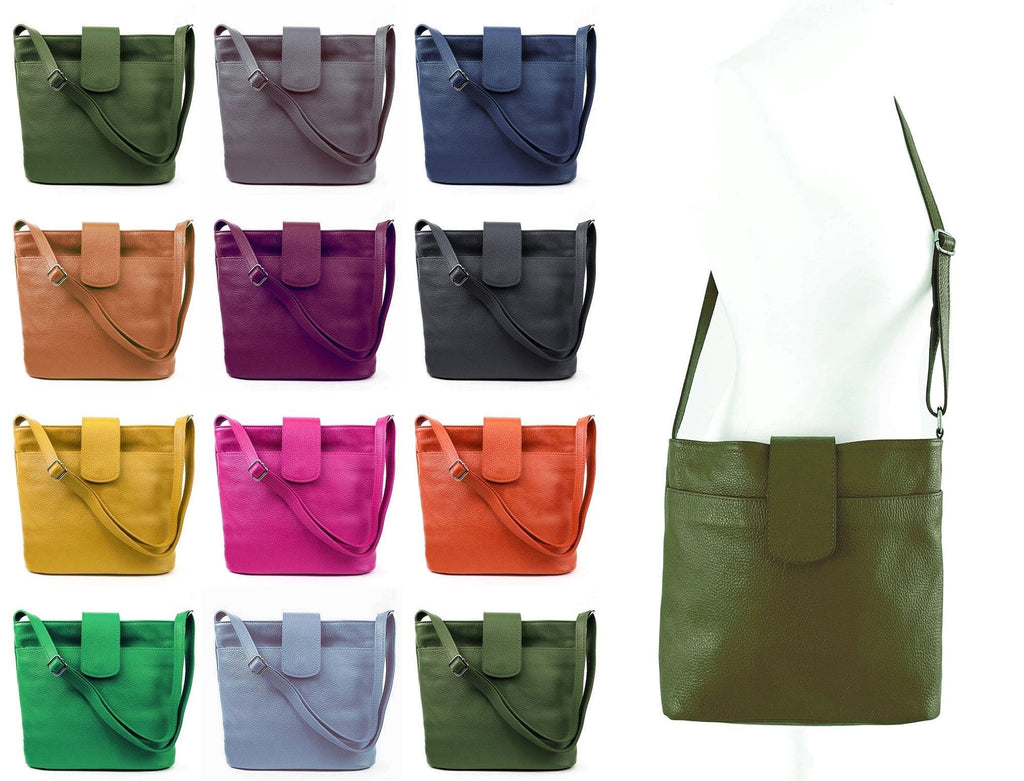 Med-Lg Italian Leather Crossbody Bag Grained Leather Shoulder Bag Adjustable Strap