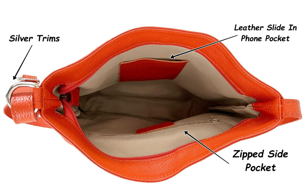 Med-Lg Italian Leather Crossbody Bag Grained Leather Shoulder Bag Adjustable Strap