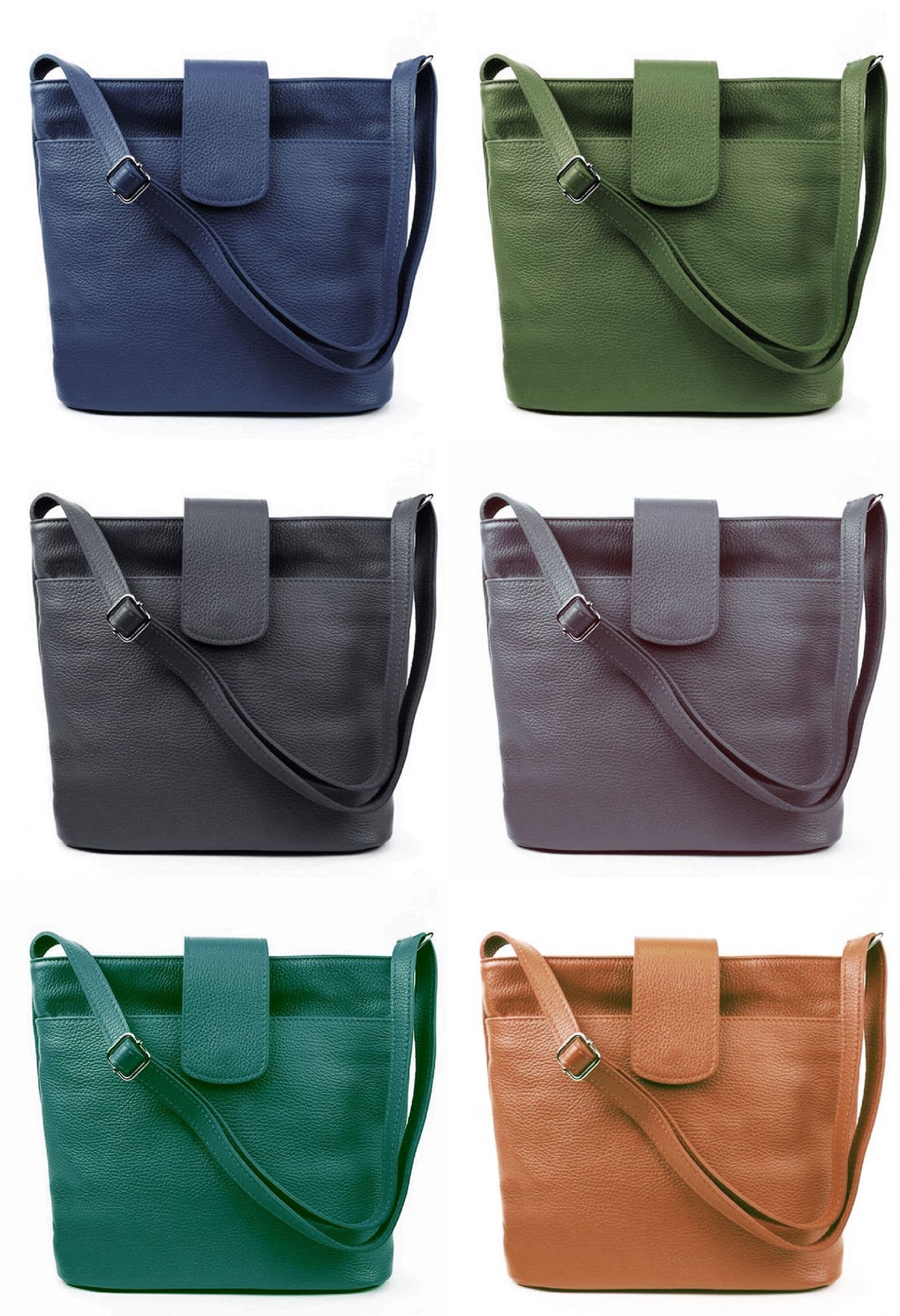 Med-Lg Italian Leather Crossbody Bag Grained Leather Shoulder Bag Adjustable Strap