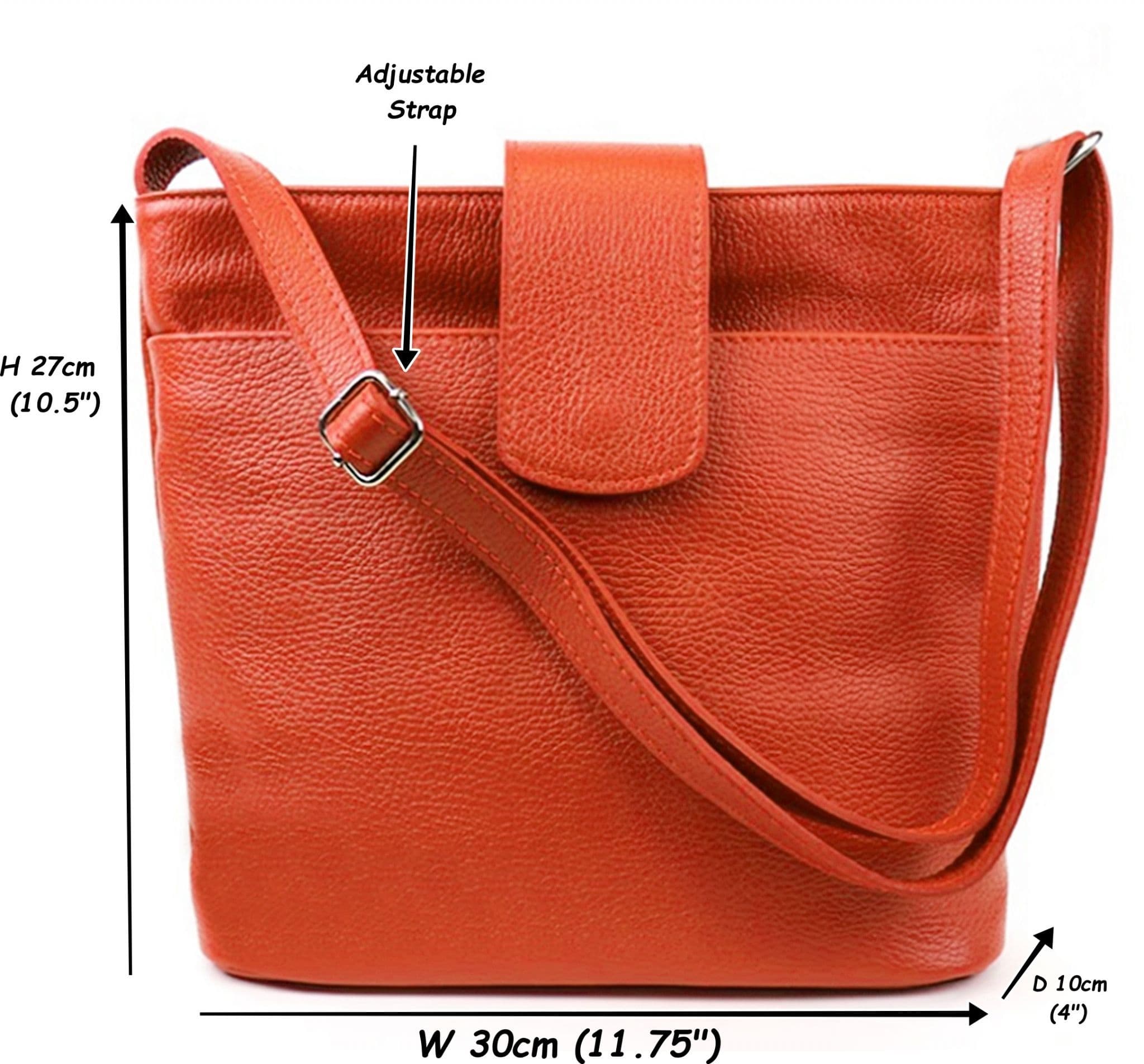 Med-Lg Italian Leather Crossbody Bag Grained Leather Shoulder Bag Adjustable Strap