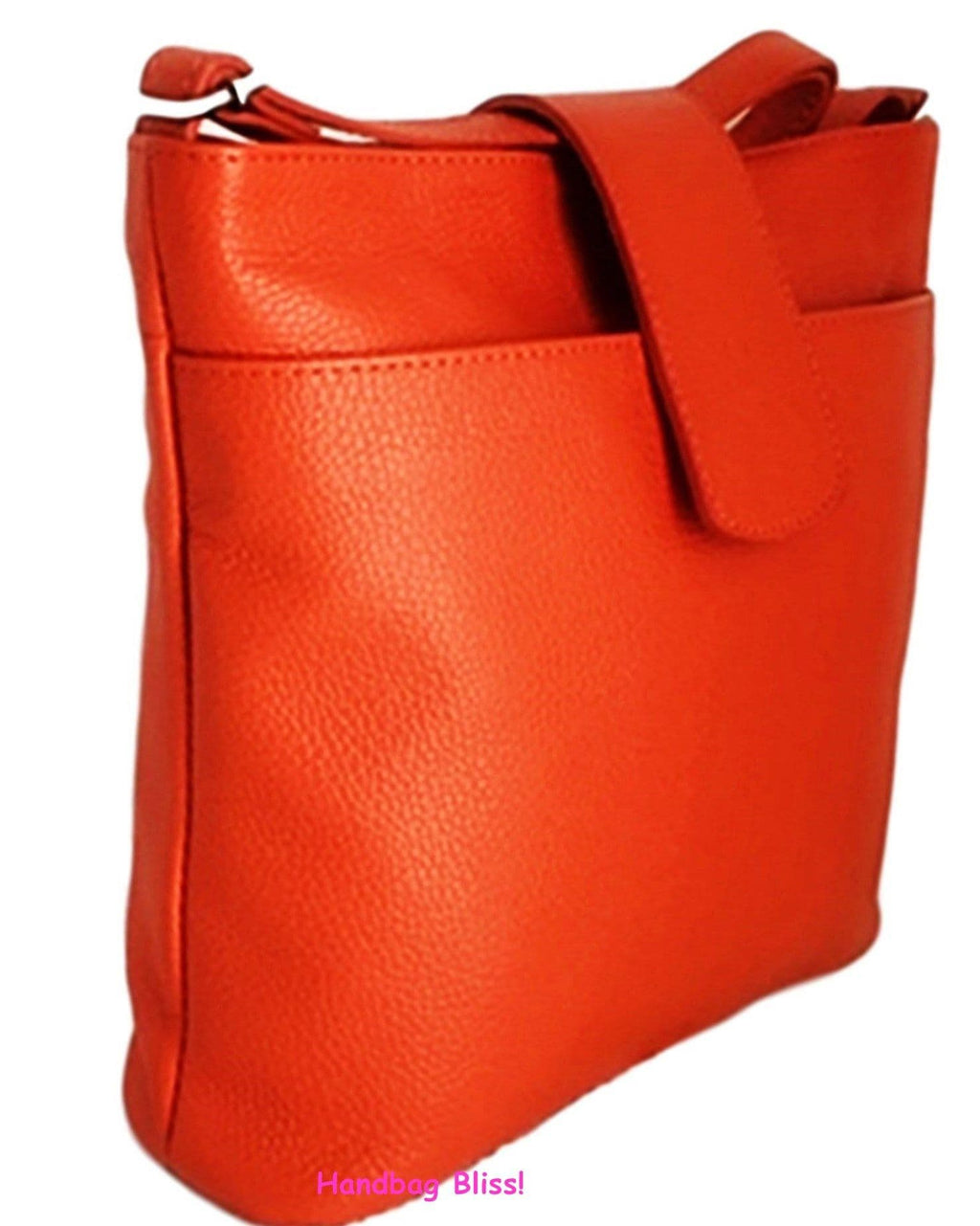 Med-Lg Italian Leather Crossbody Bag Grained Leather Shoulder Bag Adjustable Strap