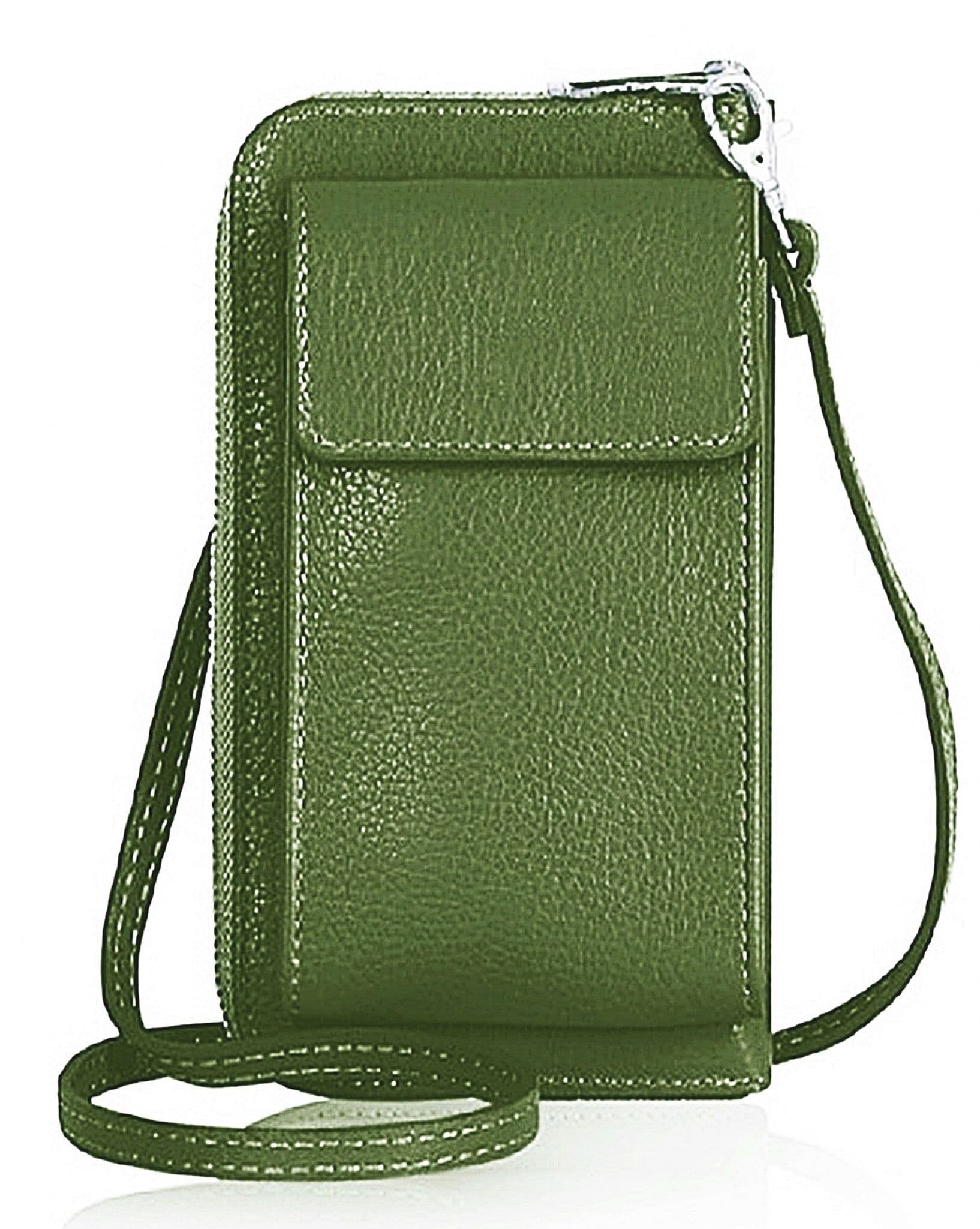 Mobile Phone Crossbody Shoulder Bag Pouch Wallet Purse Clutch Luxury Italian Leather (Silver Trims)