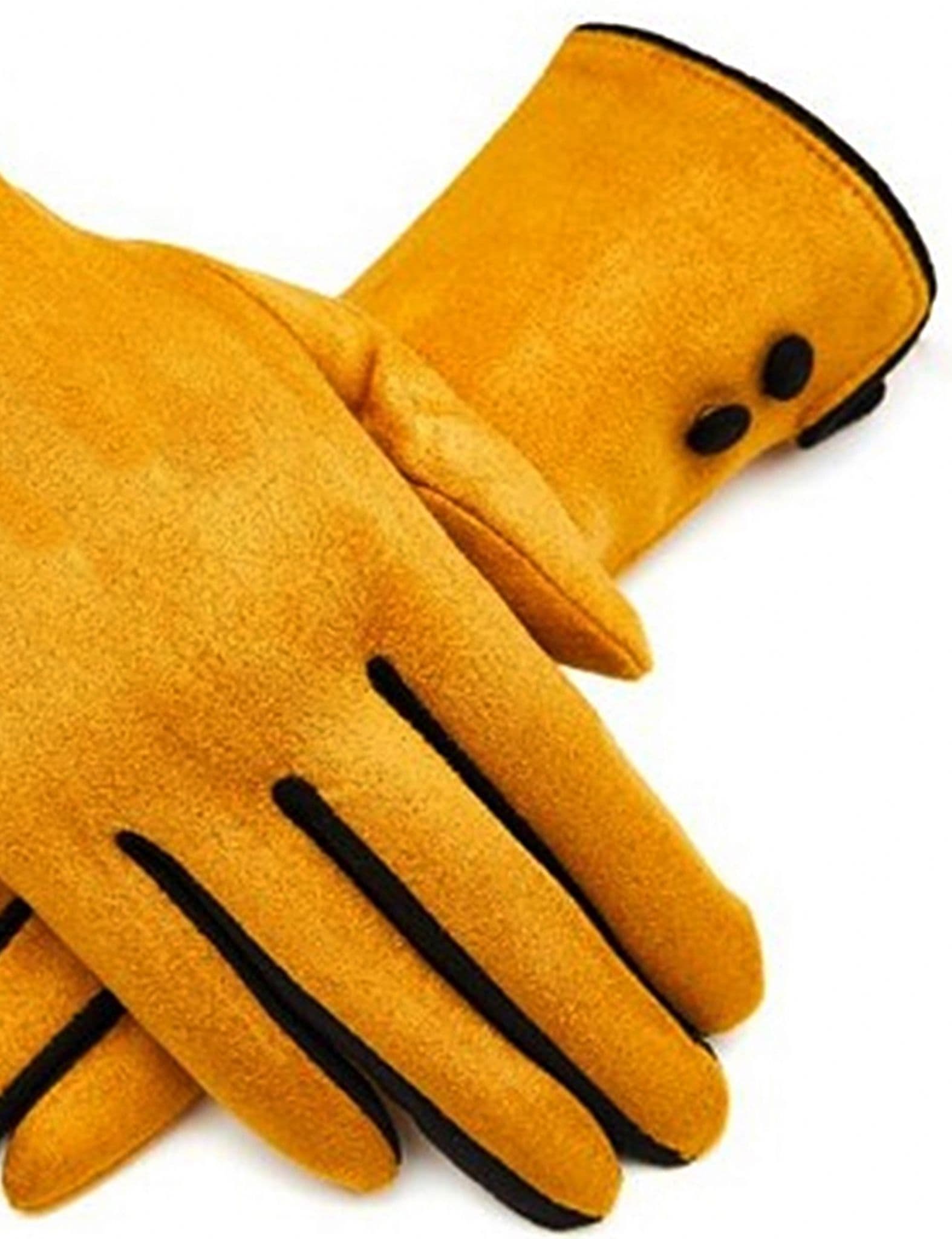 Mustard Gloves Ladies Beautiful Soft Fashion Gloves Button Feature & Coloured Fingers (One Size)