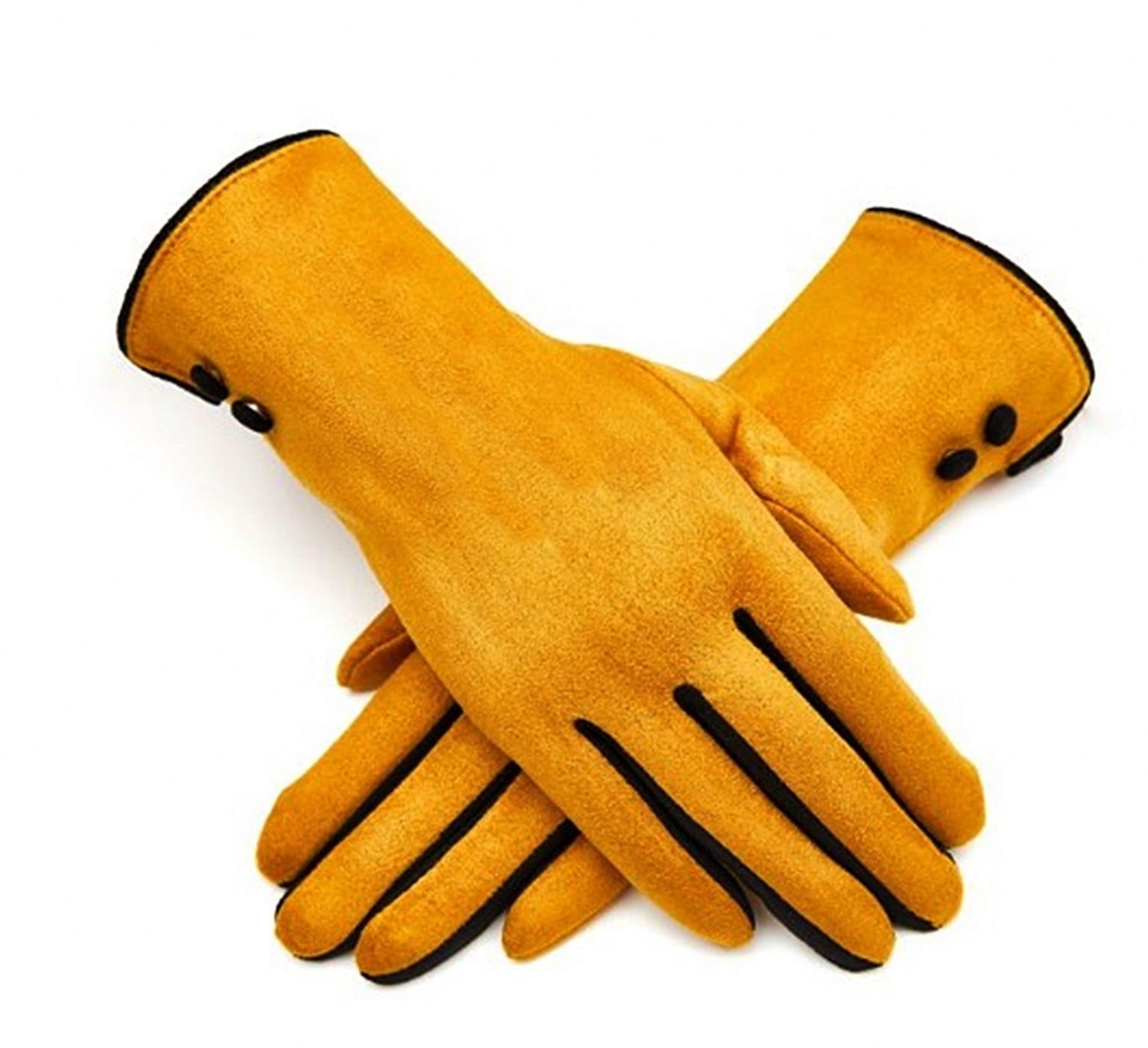 Mustard Gloves Ladies Beautiful Soft Fashion Gloves Button Feature & Coloured Fingers (One Size)
