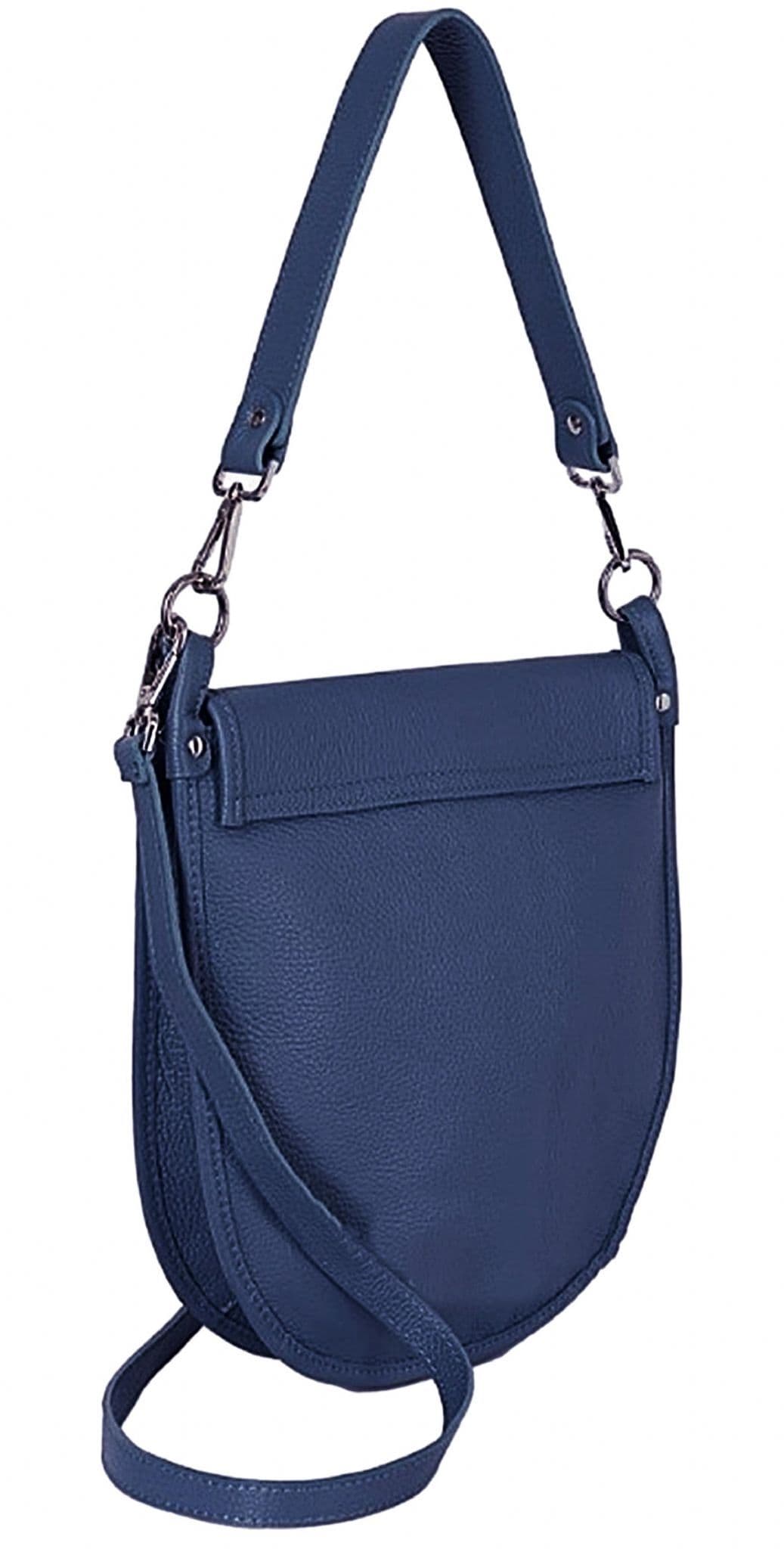 Navy Blue Italian Leather Saddle Crossbody Shoulder Bag With Tassel  2 Detachable Straps