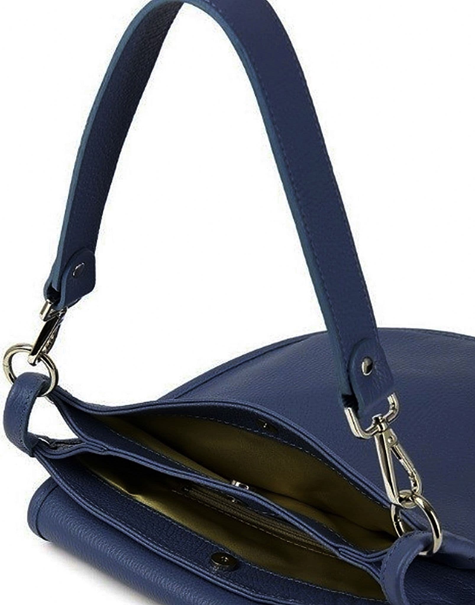 Navy Blue Italian Leather Saddle Crossbody Shoulder Bag With Tassel  2 Detachable Straps