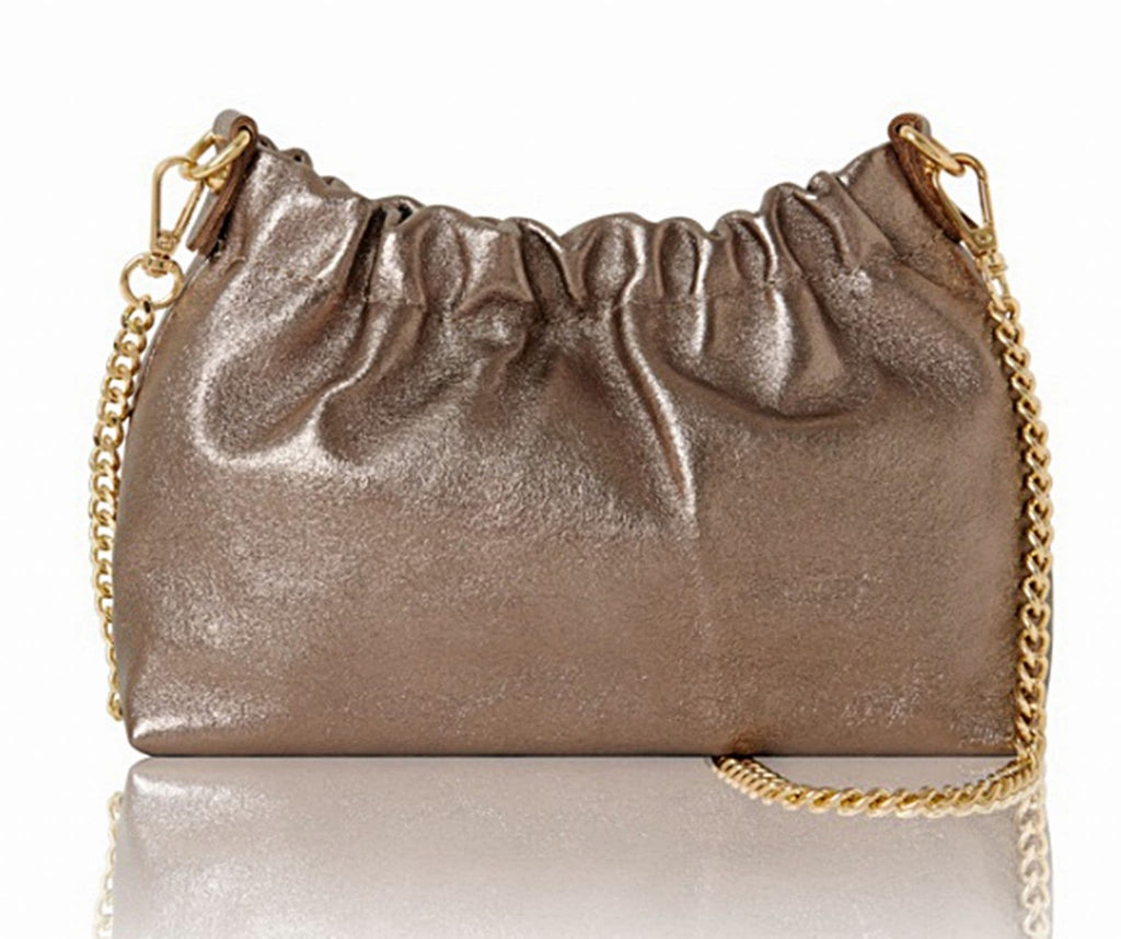Clutch Bag / Crossbody Bag Metallic Italian Leather Gold Chain Link Detachable Strap