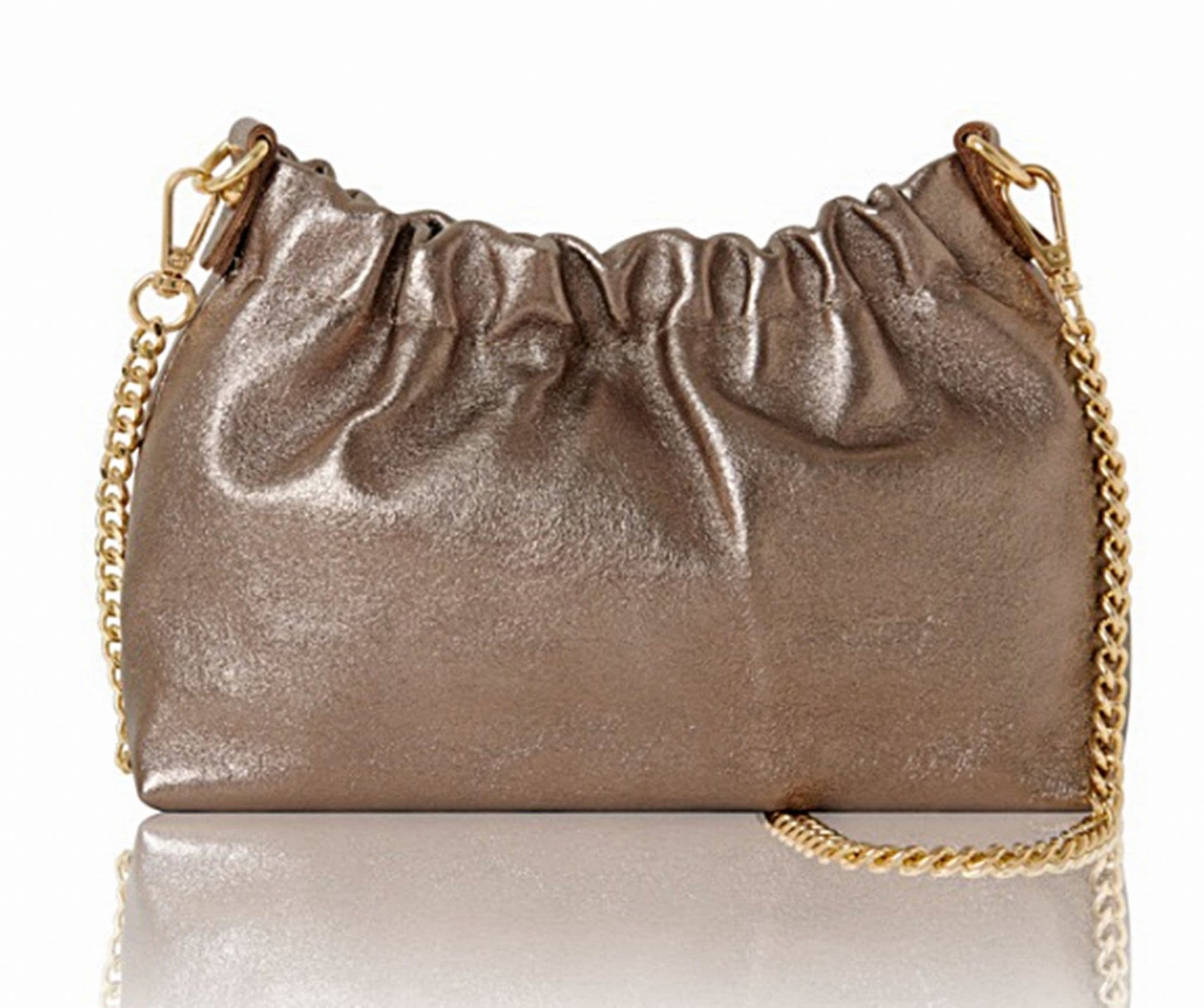 Clutch Bag / Crossbody Bag Metallic Italian Leather Gold Chain Link Detachable Strap