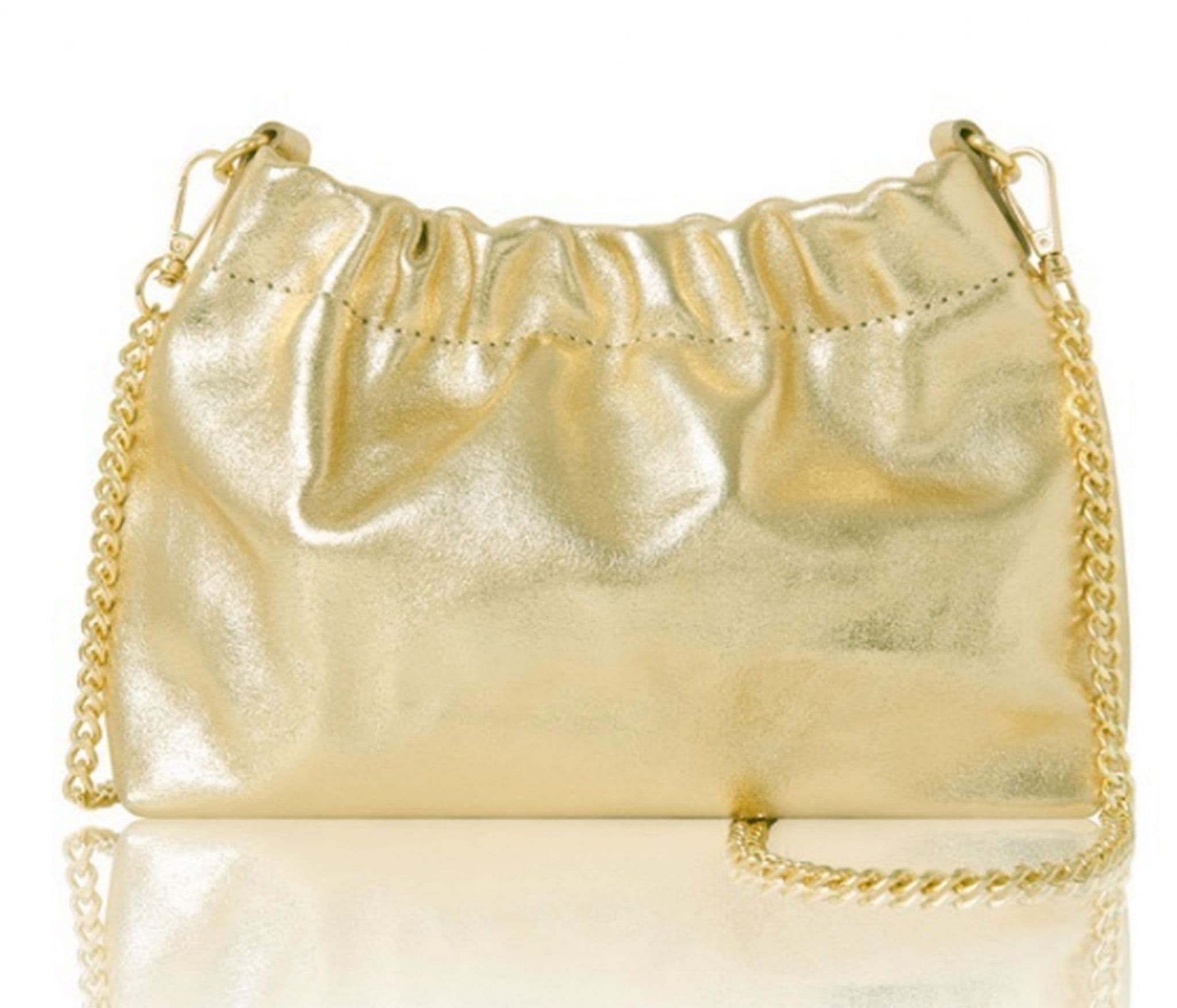 Clutch Bag / Crossbody Bag Metallic Italian Leather Gold Chain Link Detachable Strap