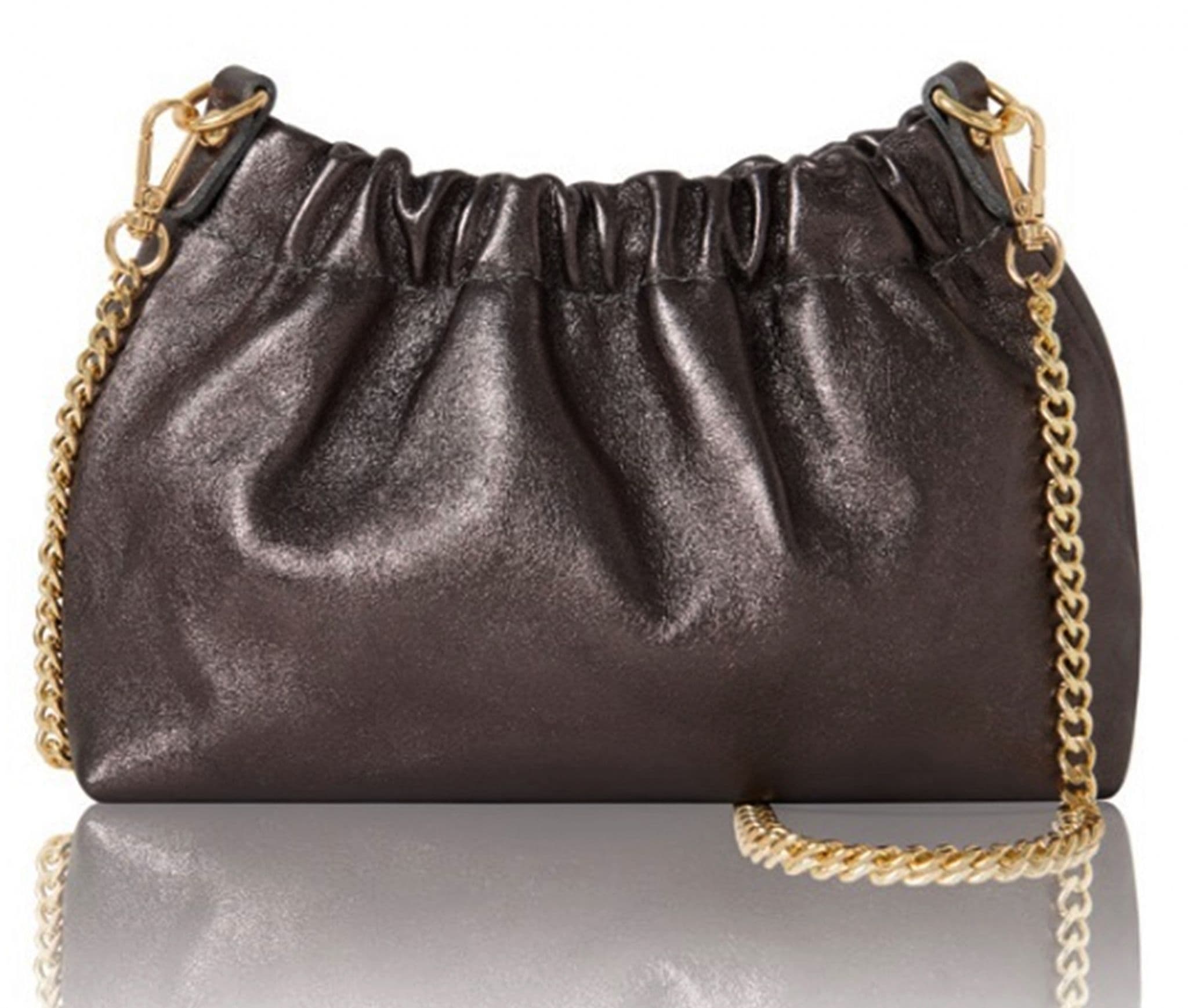 Clutch Bag / Crossbody Bag Metallic Italian Leather Gold Chain Link Detachable Strap