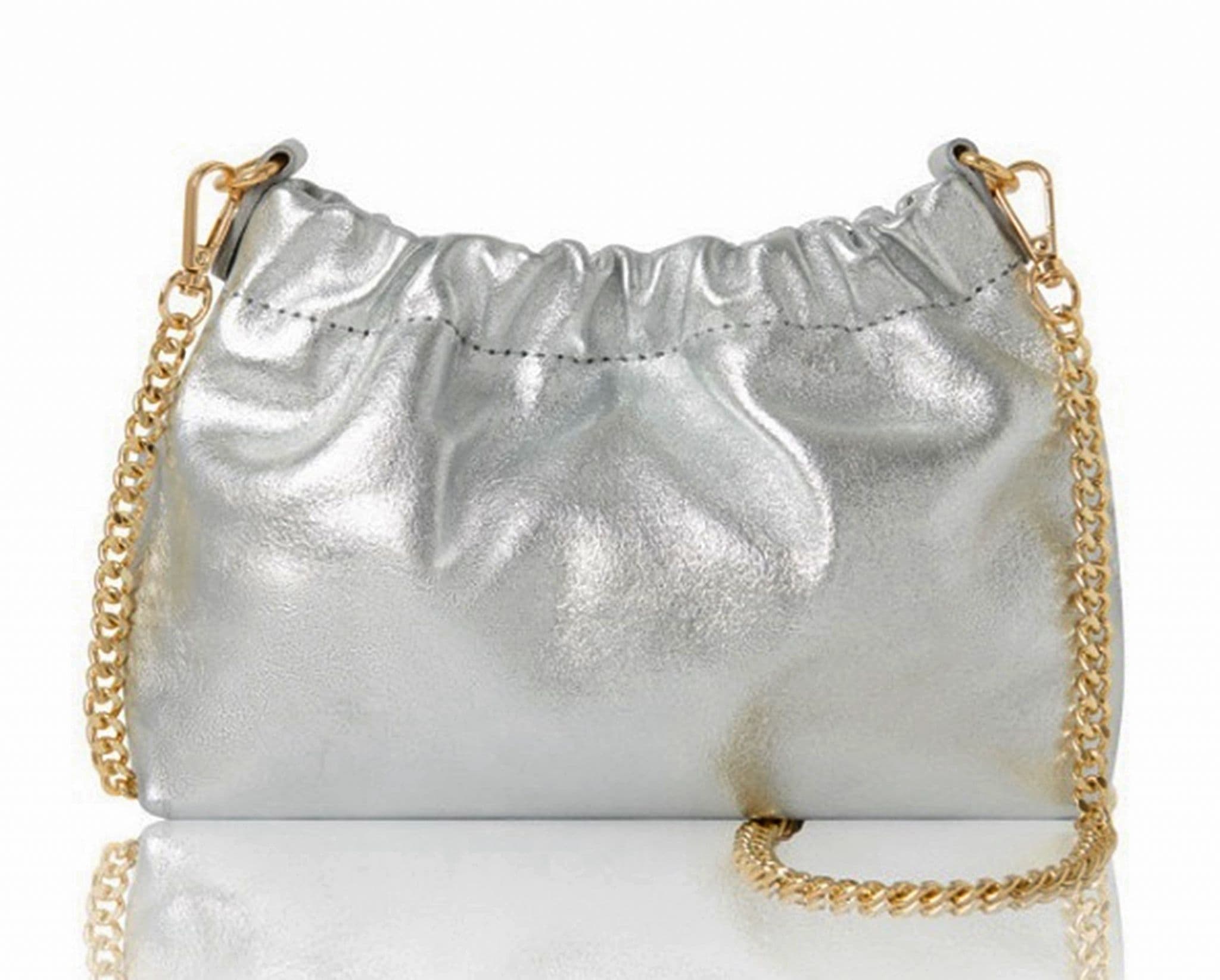 Clutch Bag / Crossbody Bag Metallic Italian Leather Gold Chain Link Detachable Strap