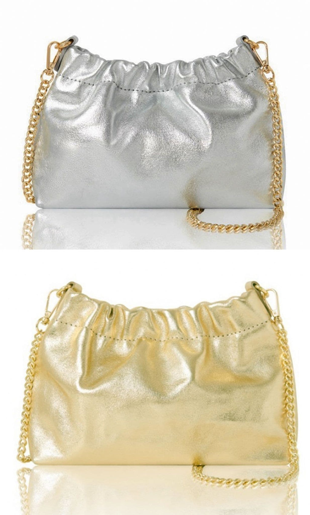 Clutch Bag / Crossbody Bag Metallic Italian Leather Gold Chain Link Detachable Strap