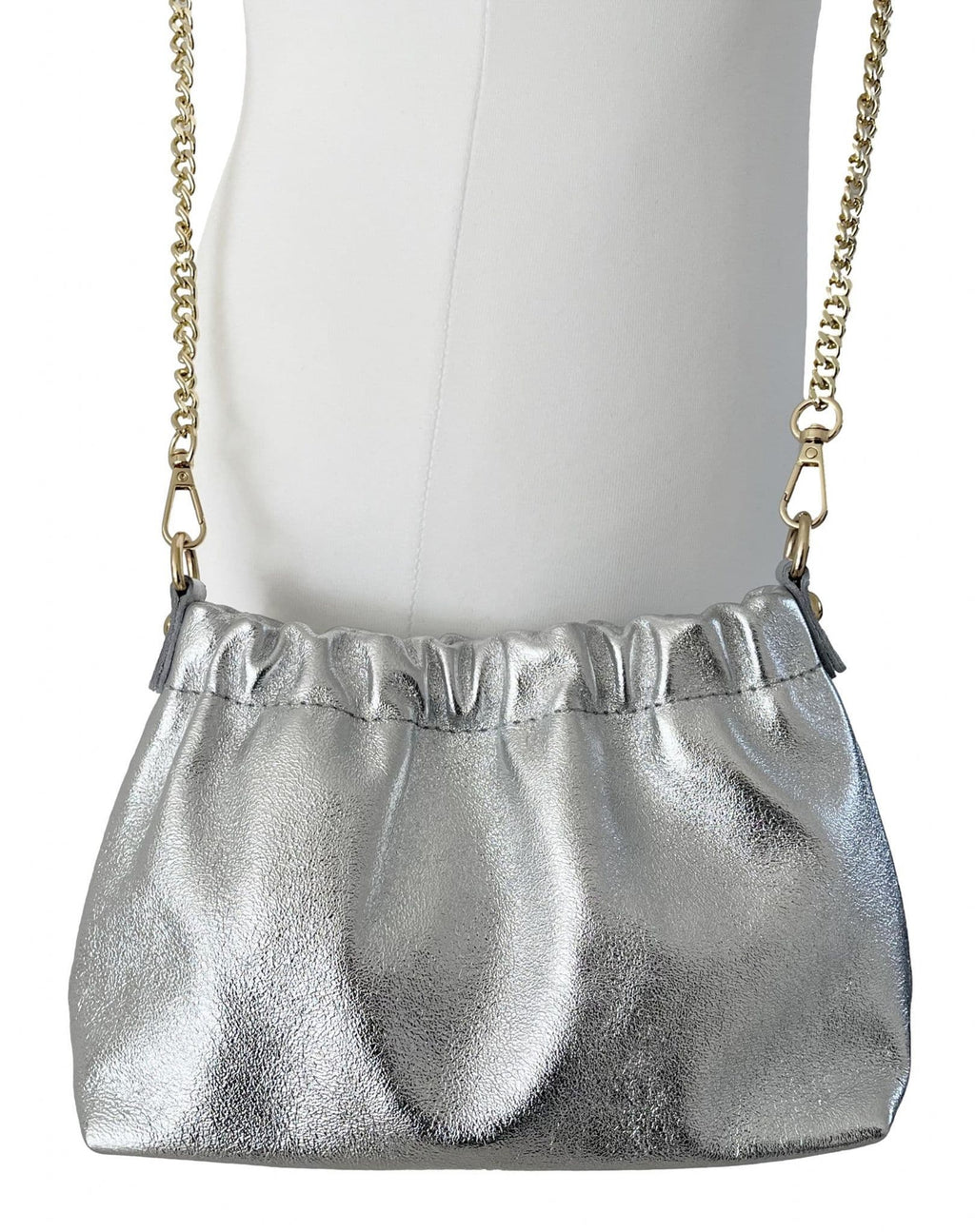 Clutch Bag / Crossbody Bag Metallic Italian Leather Gold Chain Link Detachable Strap