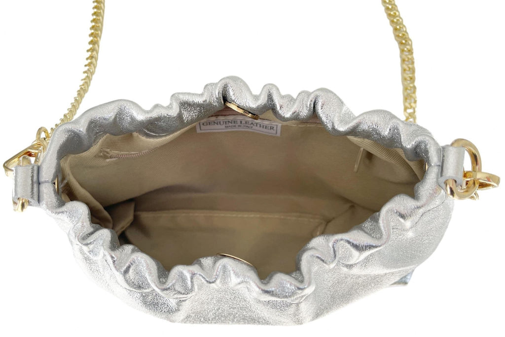 Clutch Bag / Crossbody Bag Metallic Italian Leather Gold Chain Link Detachable Strap