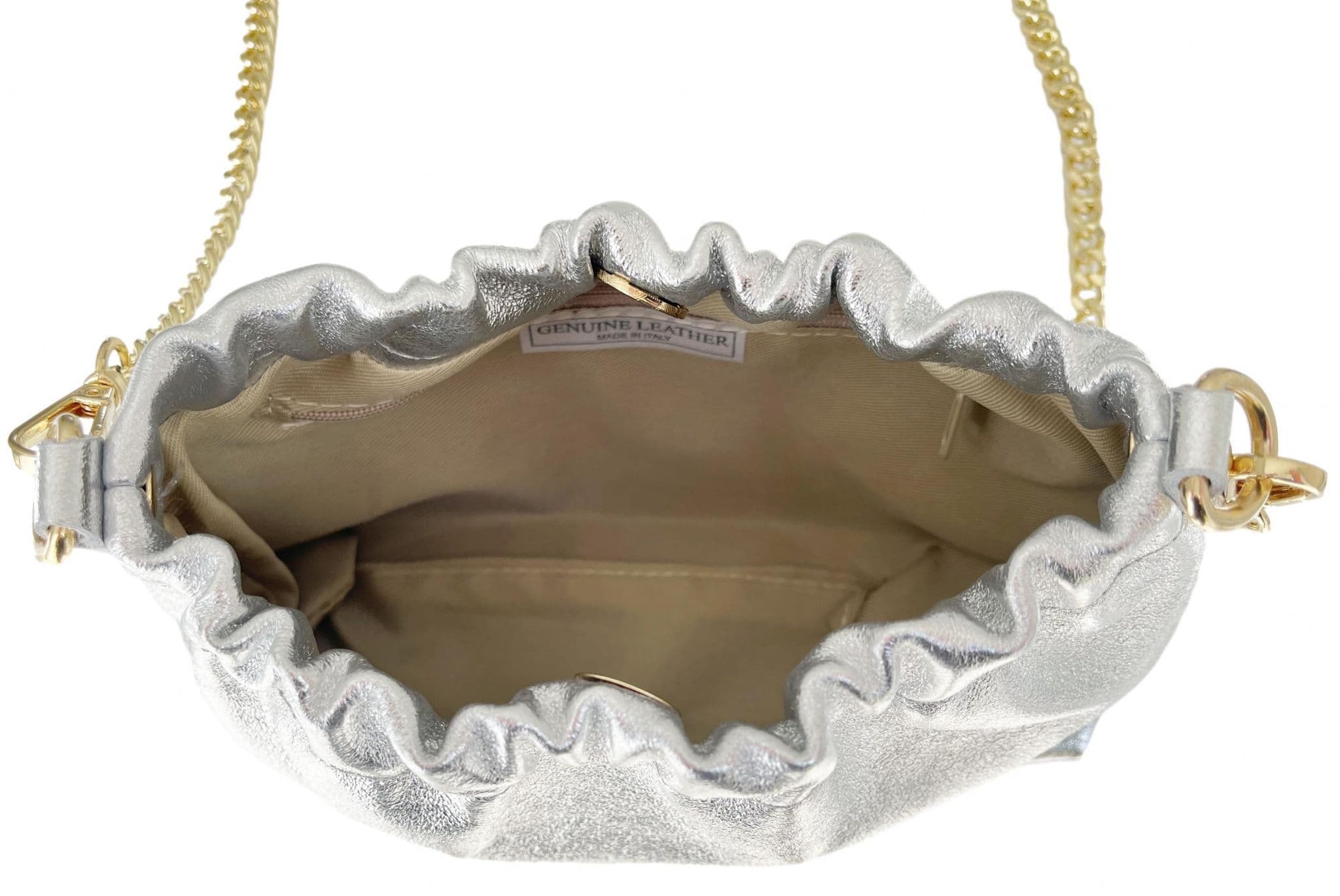 Clutch Bag / Crossbody Bag Metallic Italian Leather Gold Chain Link Detachable Strap