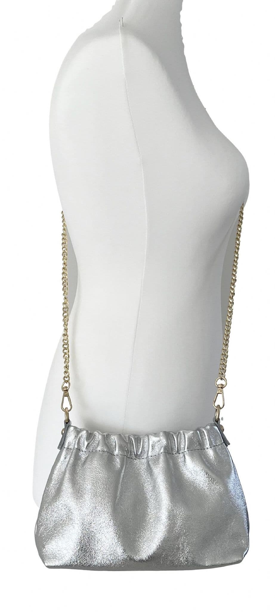 Clutch Bag / Crossbody Bag Metallic Italian Leather Gold Chain Link Detachable Strap