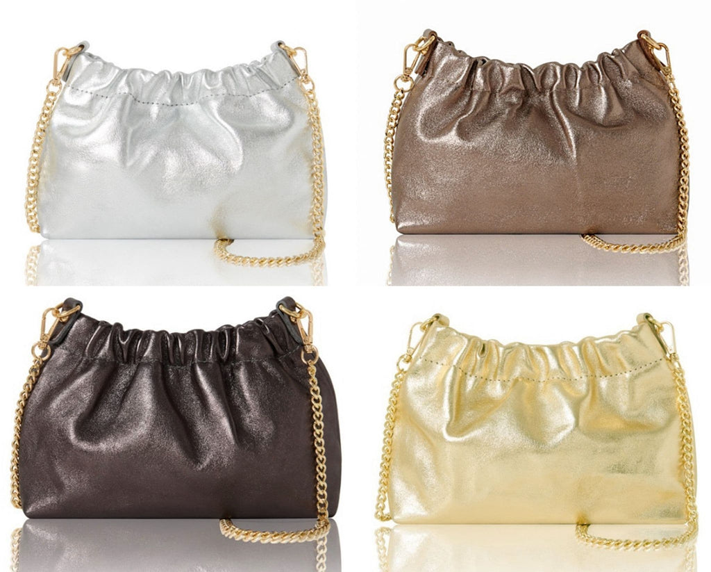Leopard Animal Print Clutch Bag / Crossbody Bag Metallic Leather Gold Chain Detachable Strap