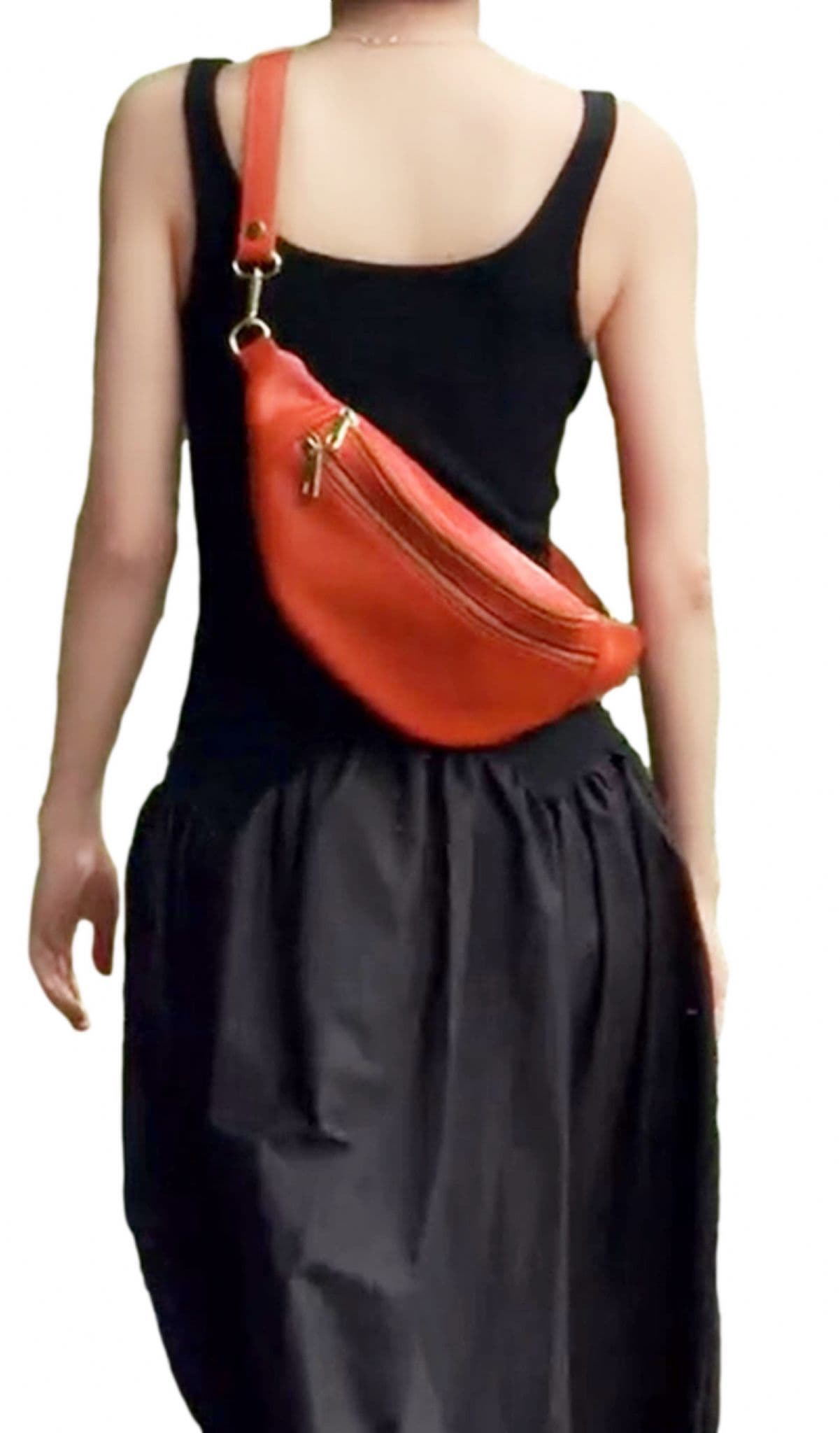 Olive Green Sling Bag Double Compartment Leather Bum Bag Crossbody Clutch Bag Multi Use