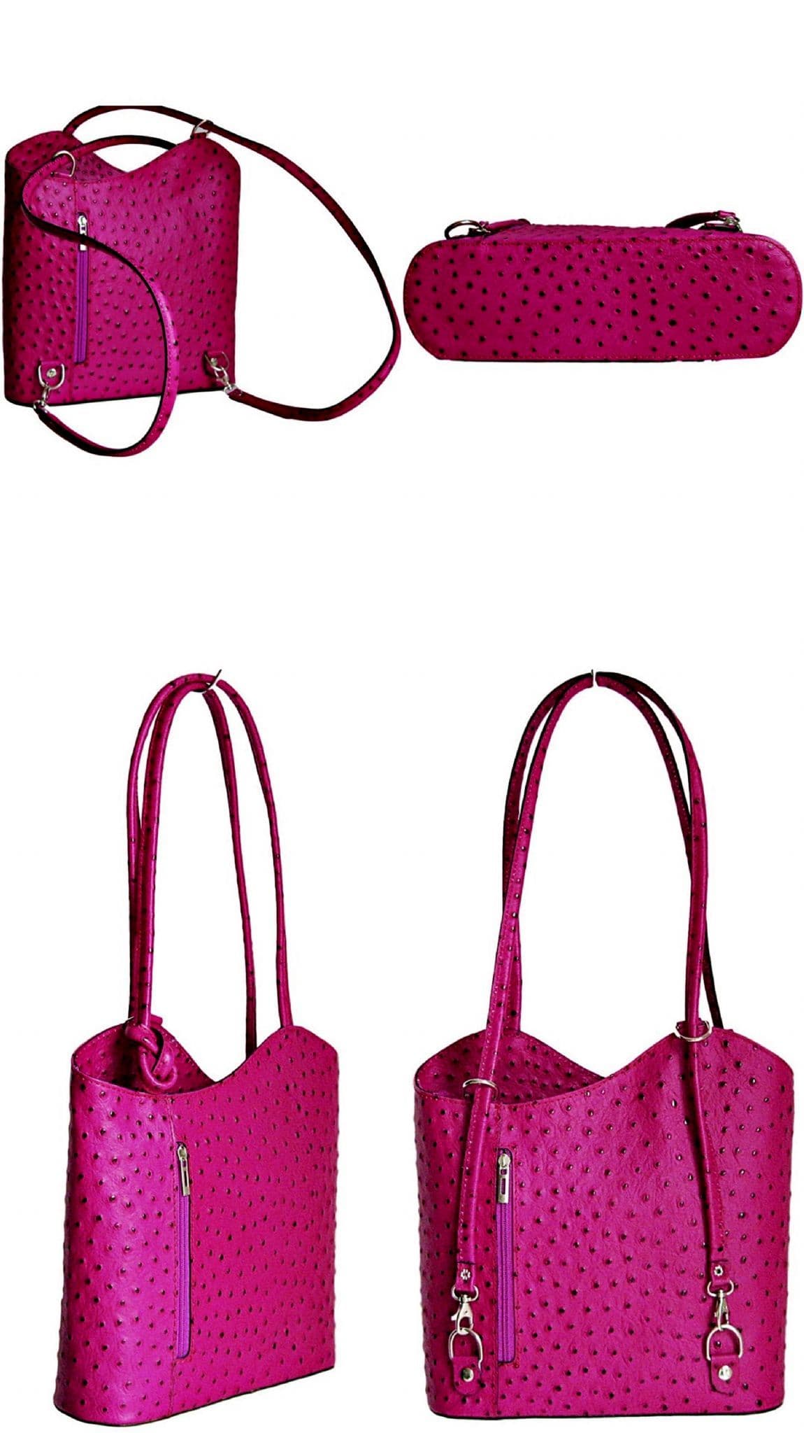 Ostrich Print Handbag Shoulder Bag Backpack Rucksack Genuine Italian Leather (Lighter Colours)