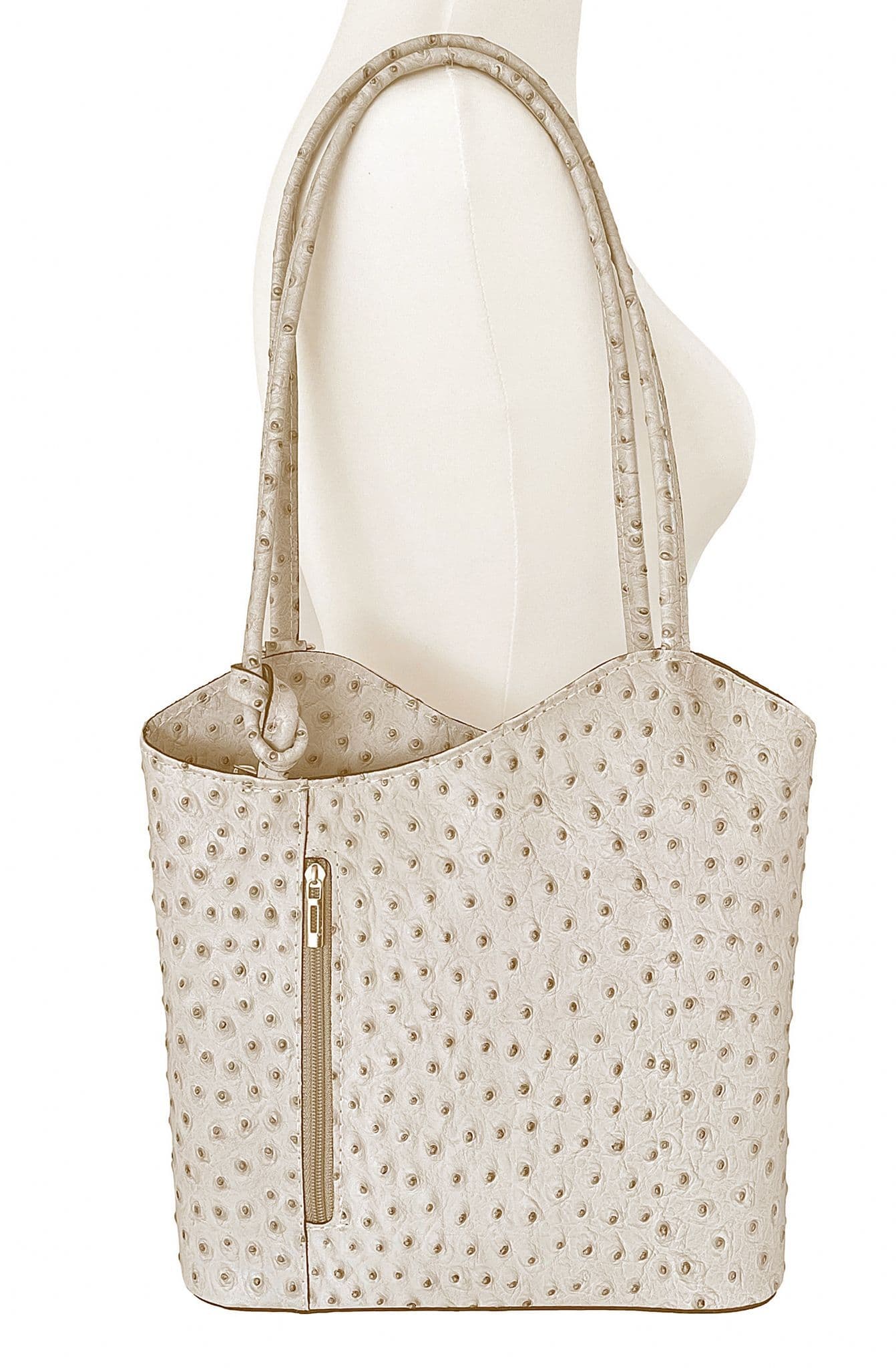 Ostrich Print Handbag Shoulder Bag Backpack Rucksack Genuine Italian Leather (Lighter Colours)