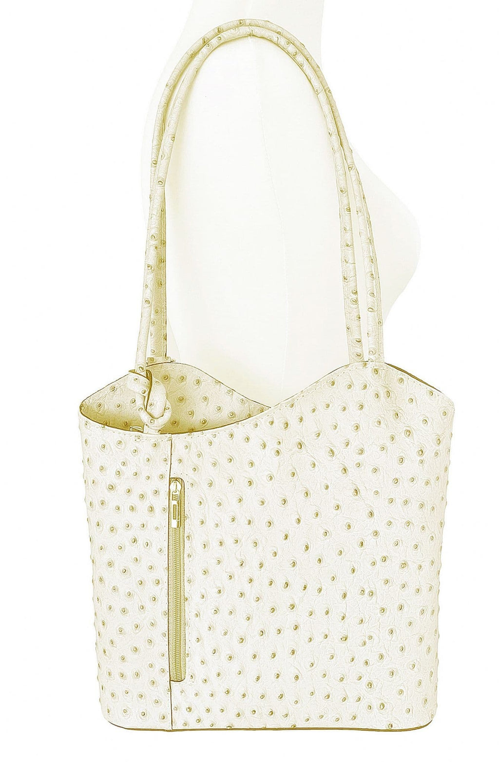 Ostrich Print Handbag Shoulder Bag Backpack Rucksack Genuine Italian Leather (Lighter Colours)