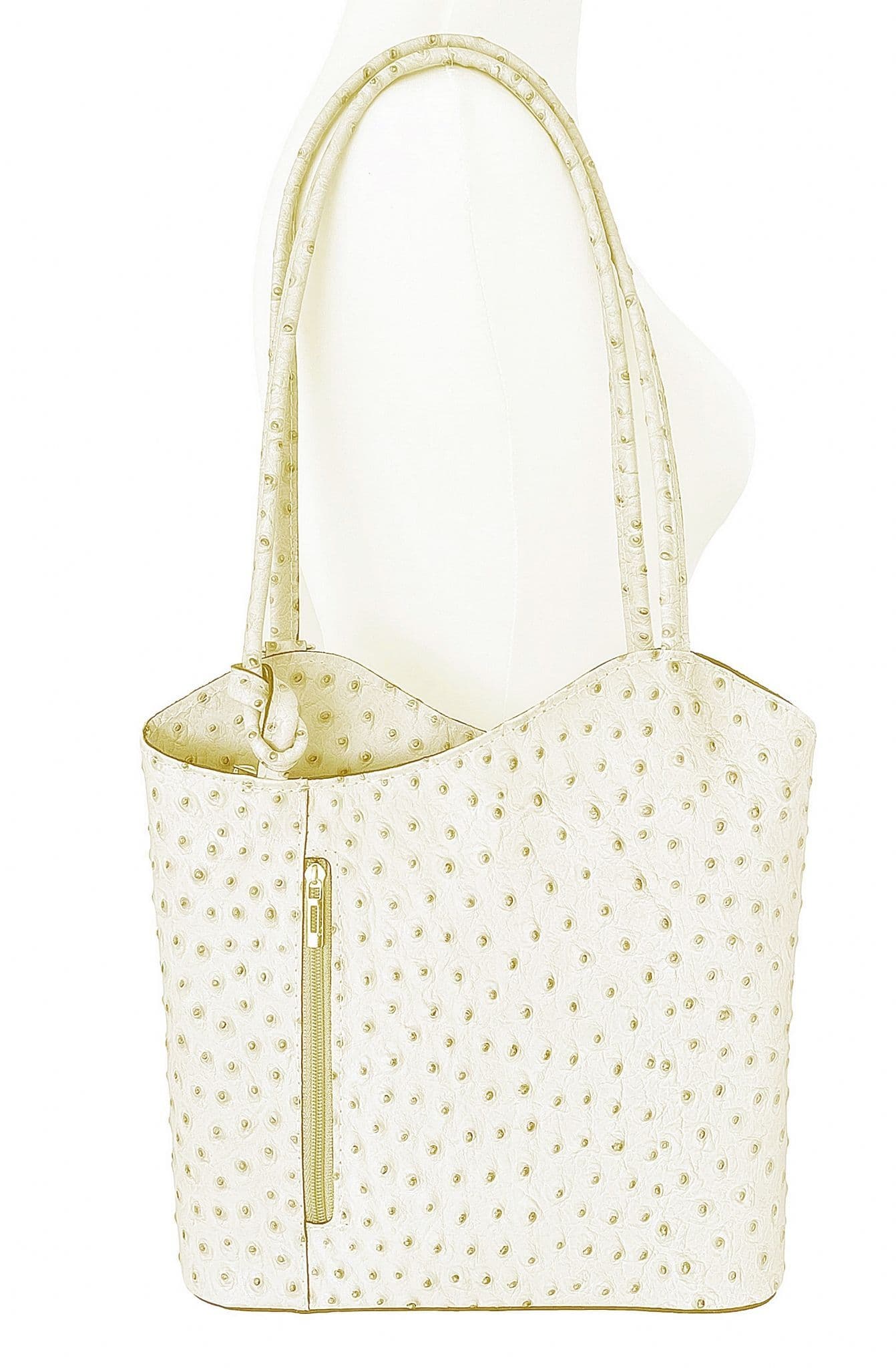 Ostrich Print Handbag Shoulder Bag Backpack Rucksack Genuine Italian Leather (Lighter Colours)