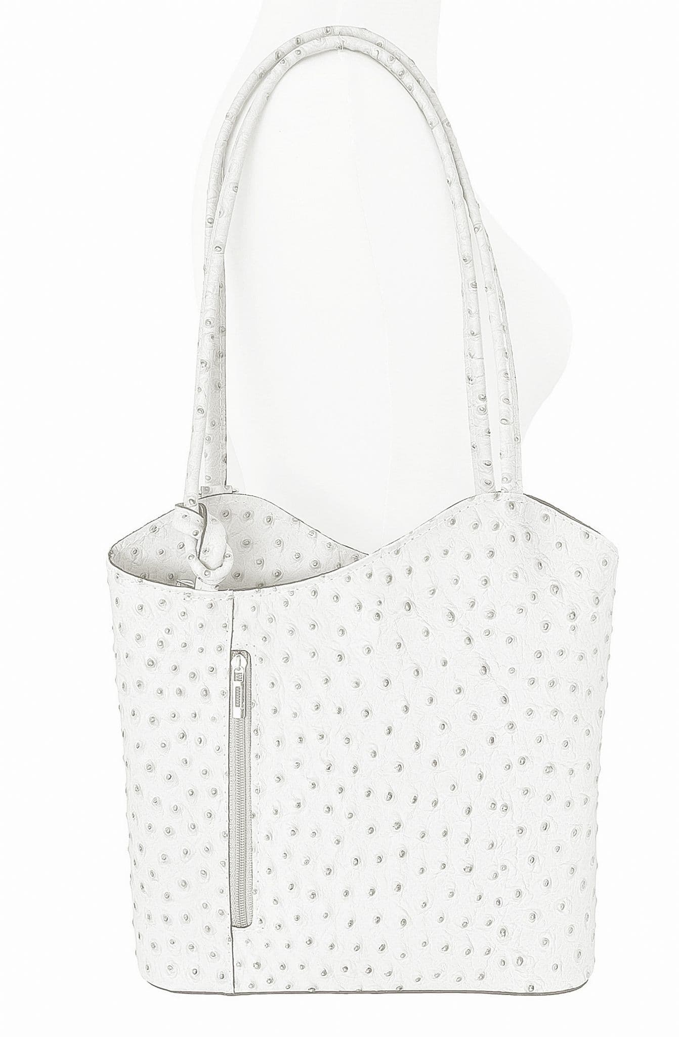 Ostrich Print Handbag Shoulder Bag Backpack Rucksack Genuine Italian Leather (Lighter Colours)