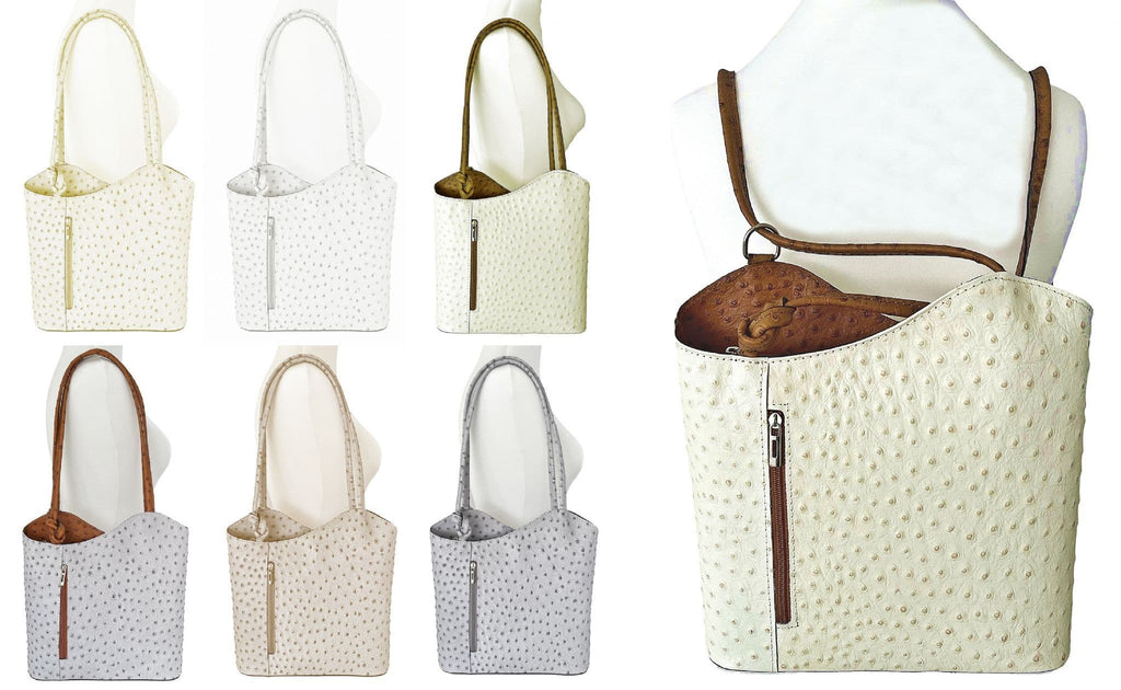 Ostrich Print Handbag Shoulder Bag Backpack Rucksack Genuine Italian Leather (Lighter Colours)