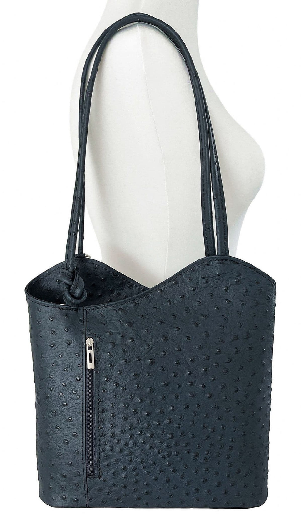 Ostrich Print Handbag Shoulder Bag Backpack Rucksack Genuine Italian Leather (One Colour)