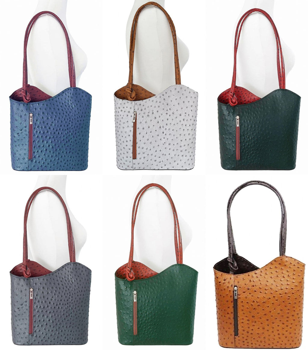 Ostrich Print Handbag Shoulder Bag Backpack Rucksack Genuine Italian Leather (One Colour)