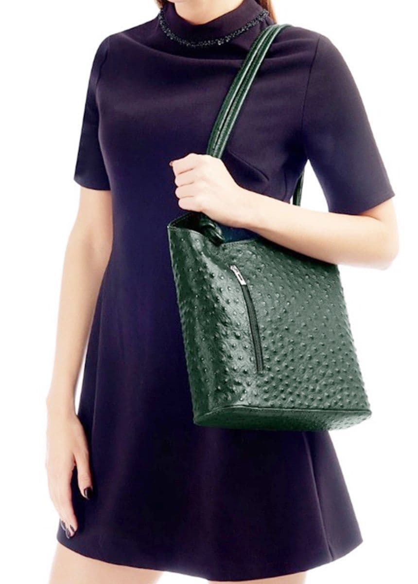 Ostrich Print Handbag Shoulder Bag Backpack Rucksack Genuine Italian Leather (One Colour)