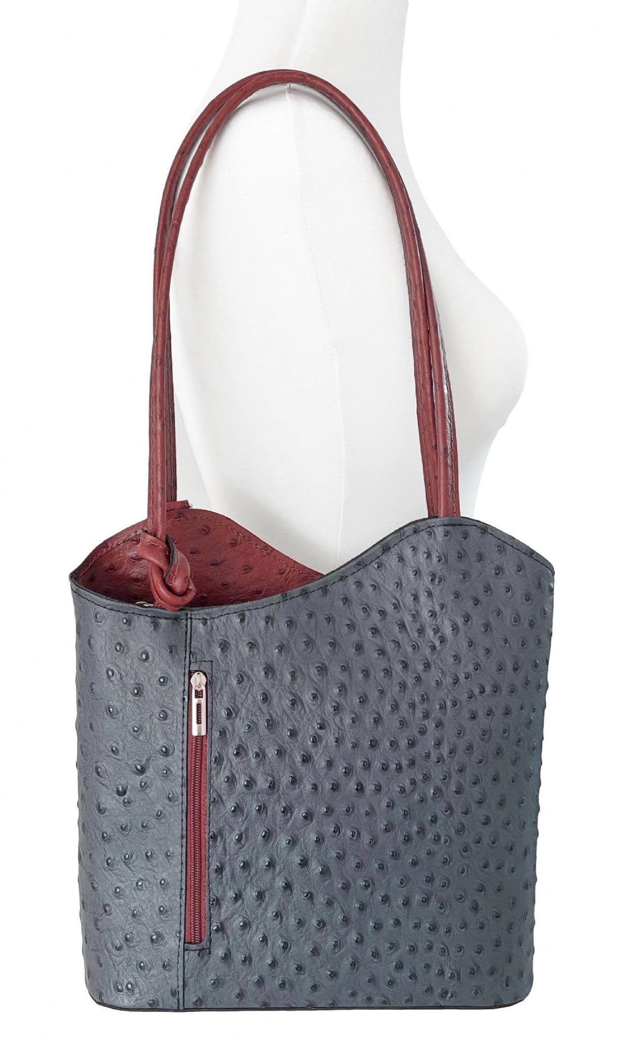 Ostrich Print Handbag Shoulder Bag Backpack Rucksack Genuine Italian Leather (Two Colour)