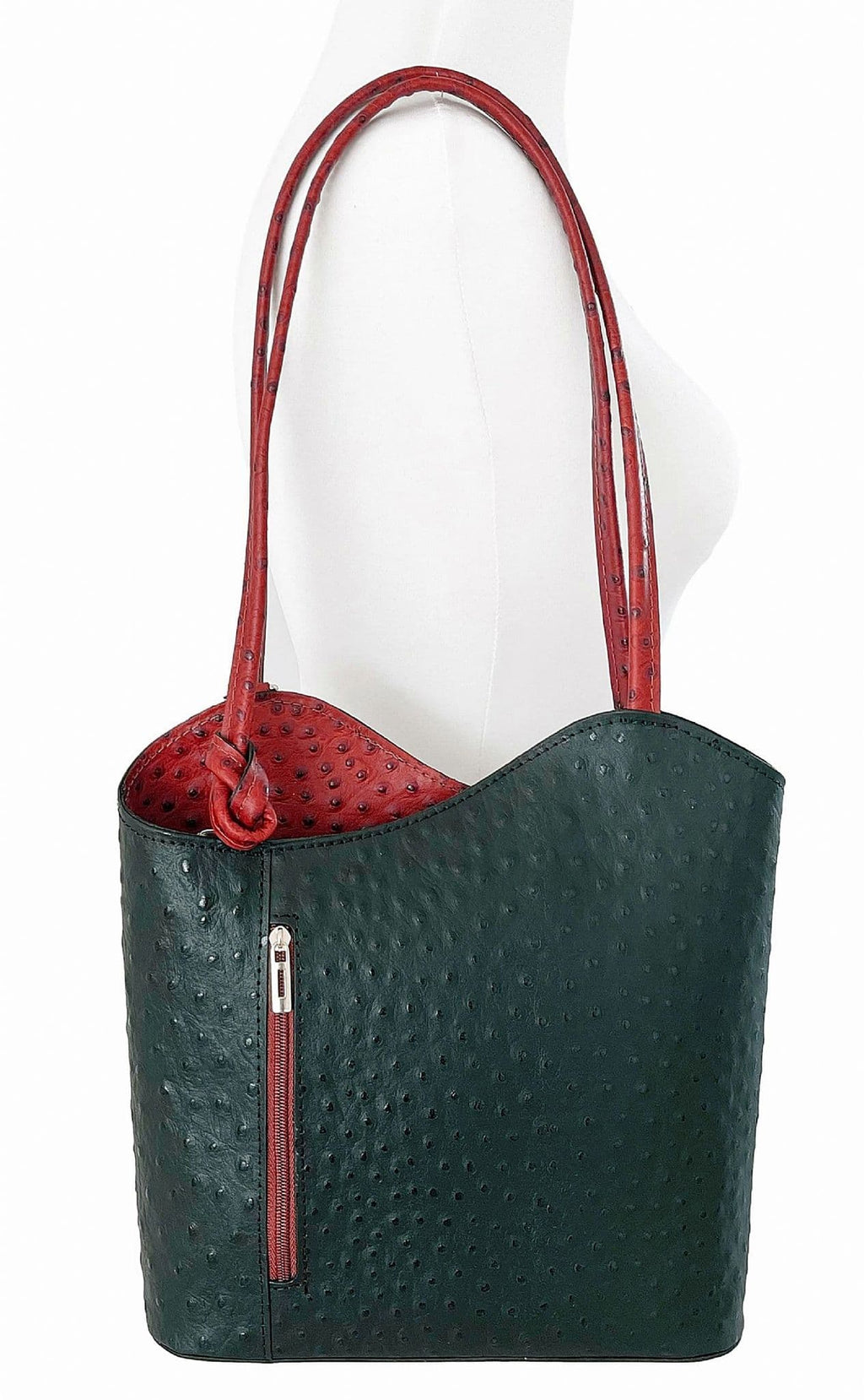 Ostrich Print Handbag Shoulder Bag Backpack Rucksack Genuine Italian Leather (Two Colour)