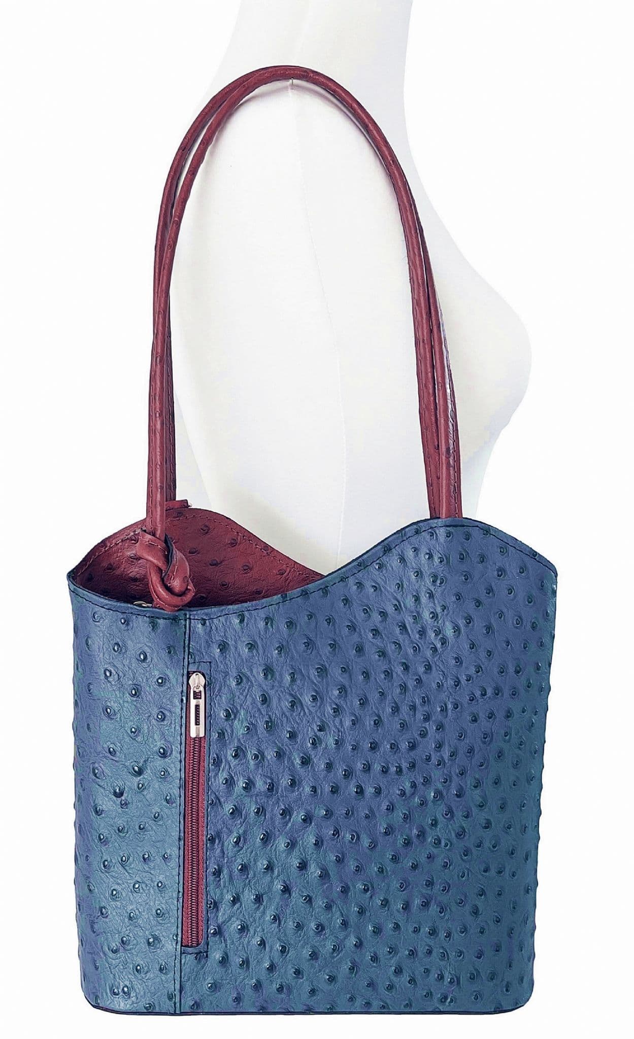 Ostrich Print Handbag Shoulder Bag Backpack Rucksack Genuine Italian Leather (Two Colour)