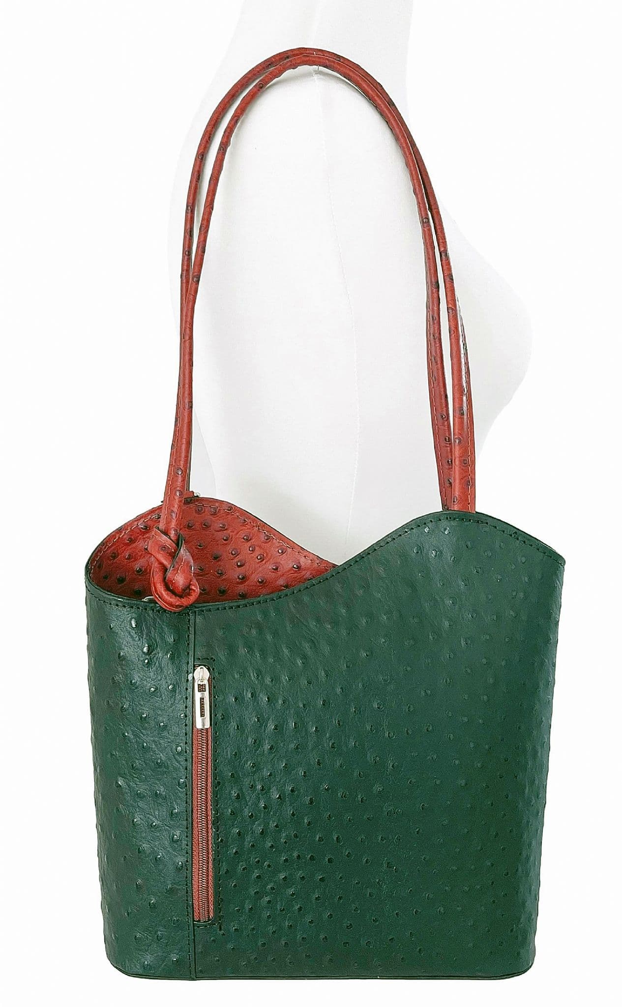 Ostrich Print Handbag Shoulder Bag Backpack Rucksack Genuine Italian Leather (Two Colour)