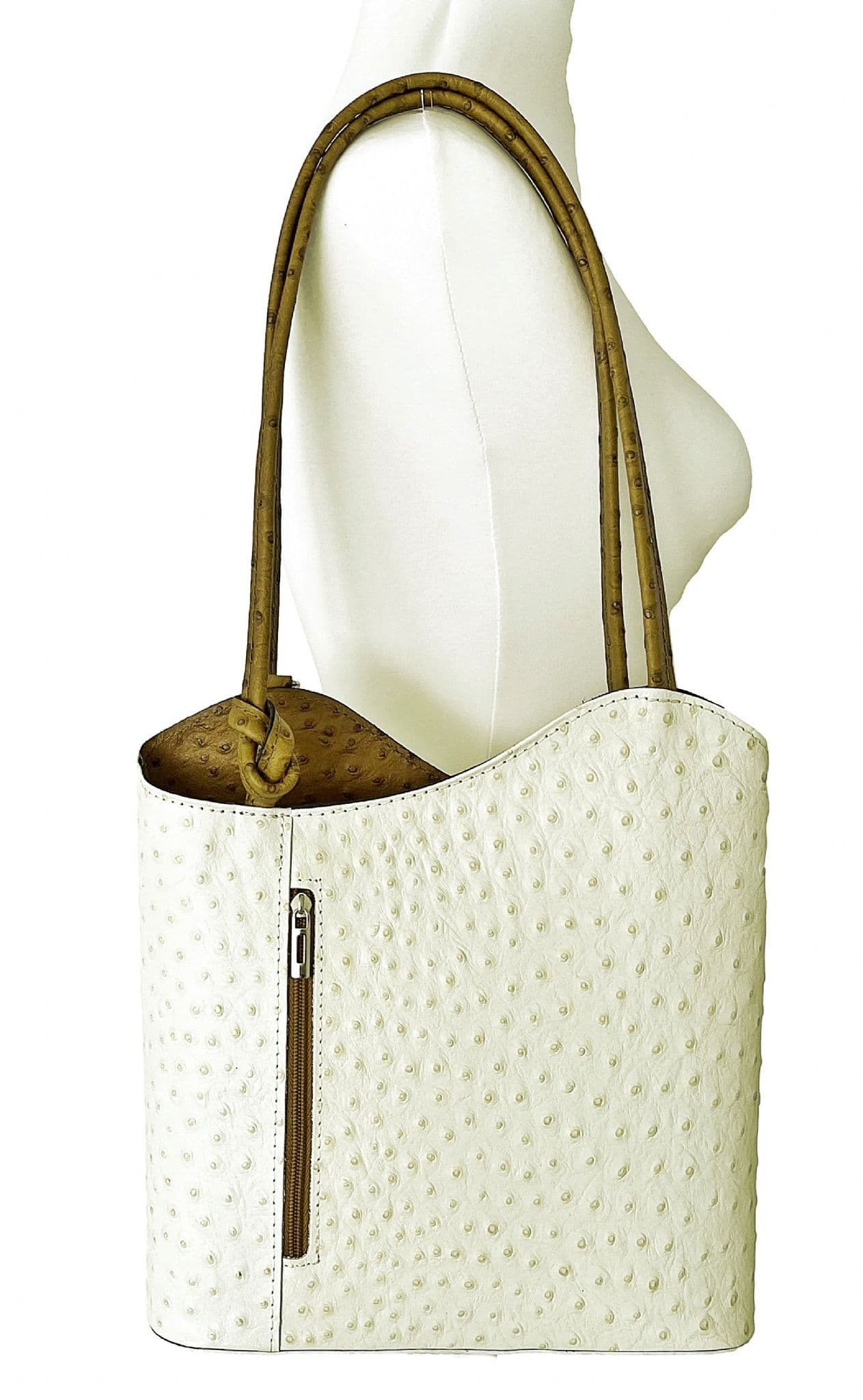 Ostrich Print Handbag Shoulder Bag Backpack Rucksack Genuine Italian Leather (Two Colour)