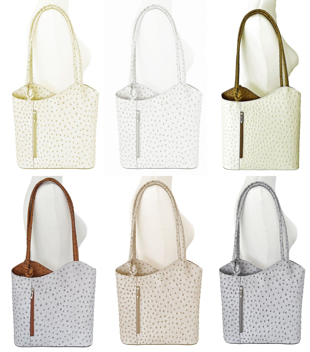 Ostrich Print Handbag Shoulder Bag Backpack Rucksack Genuine Italian Leather (Two Colour)