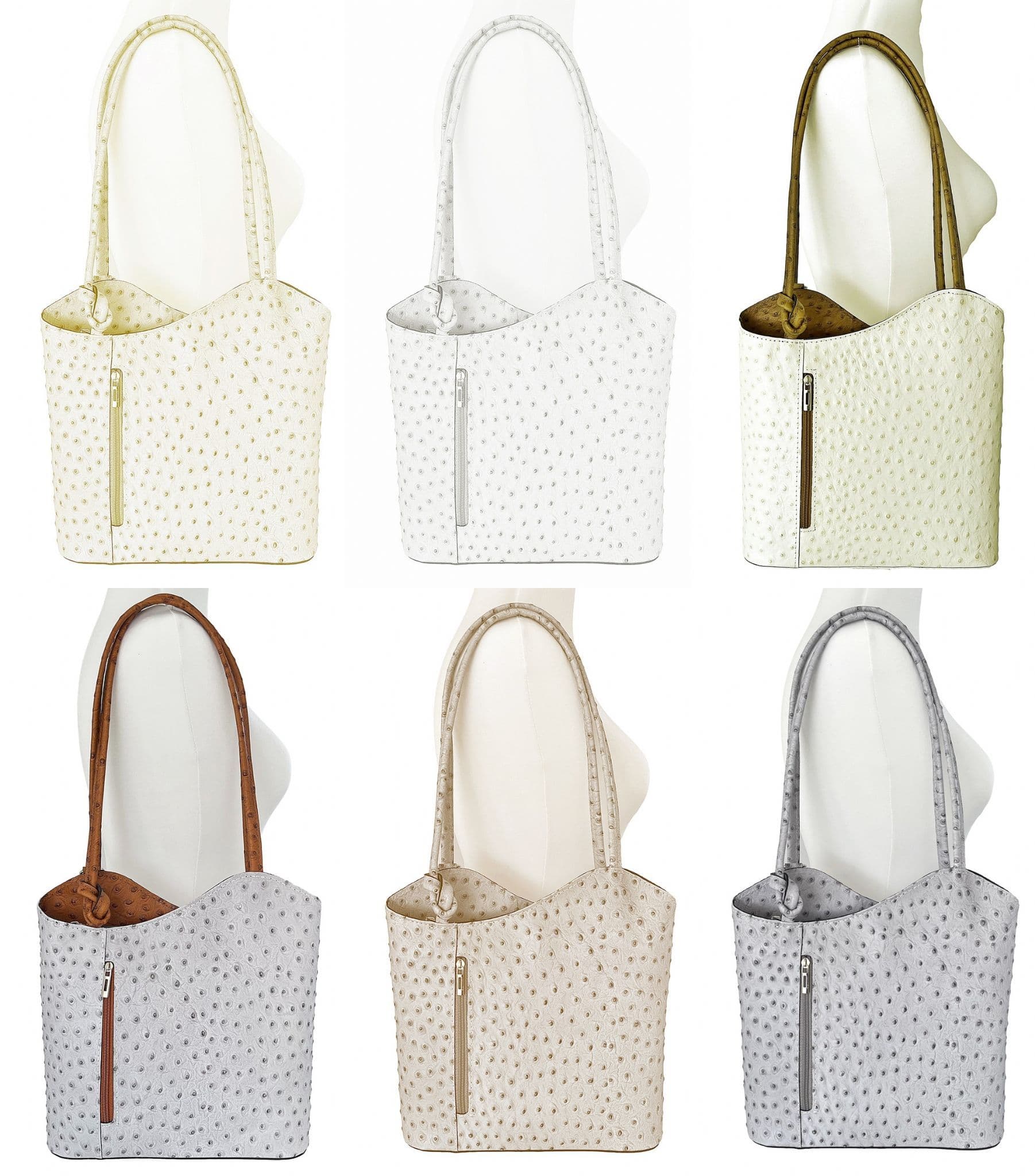 Ostrich Print Handbag Shoulder Bag Backpack Rucksack Genuine Italian Leather (Two Colour)