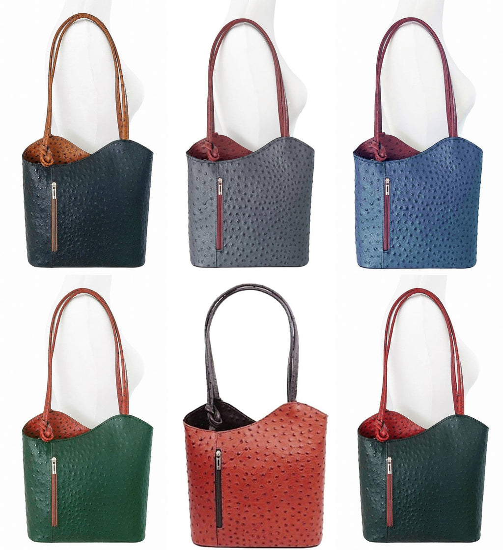 Ostrich Print Handbag Shoulder Bag Backpack Rucksack Genuine Italian Leather (Two Colour)