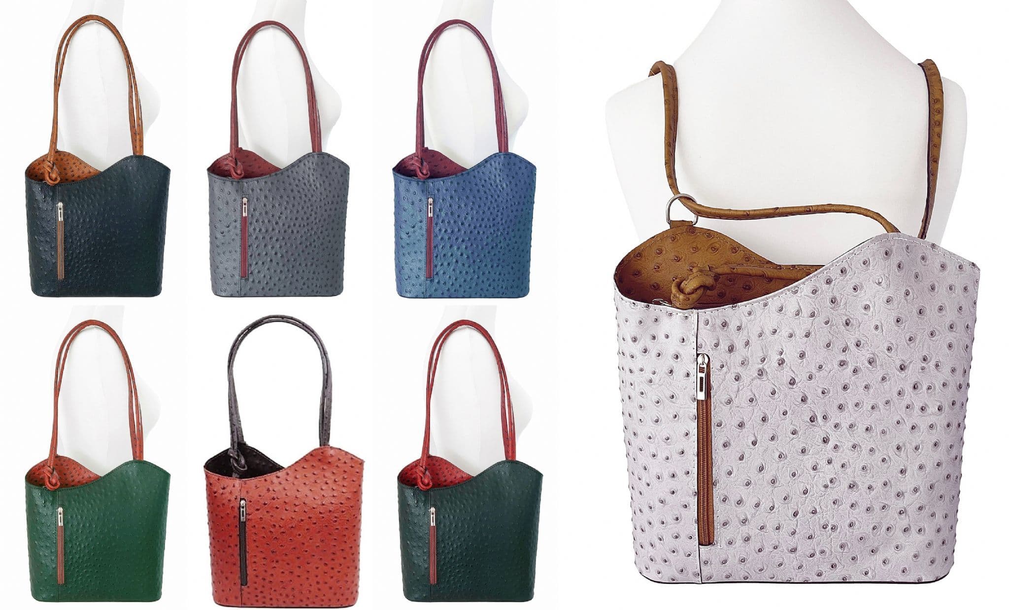 Ostrich Print Handbag Shoulder Bag Backpack Rucksack Genuine Italian Leather (Two Colour)