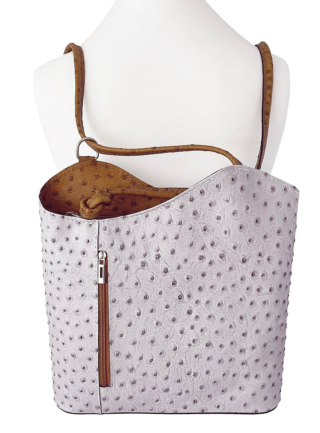 Ostrich Print Handbag Shoulder Bag Backpack Rucksack Genuine Italian Leather (Two Colour)