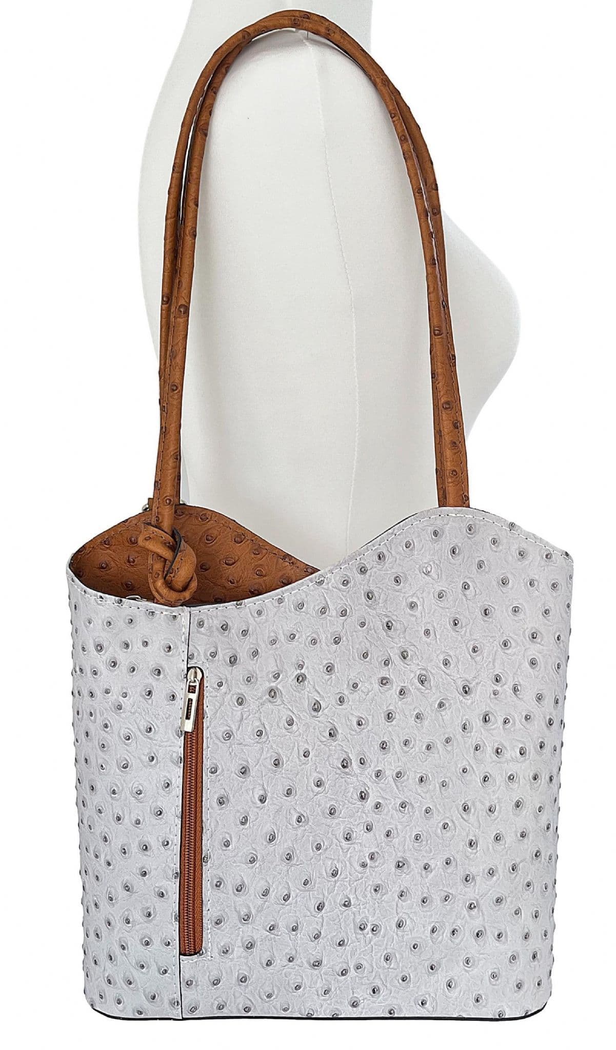 Ostrich Print Handbag Shoulder Bag Backpack Rucksack Genuine Italian Leather (Two Colour)